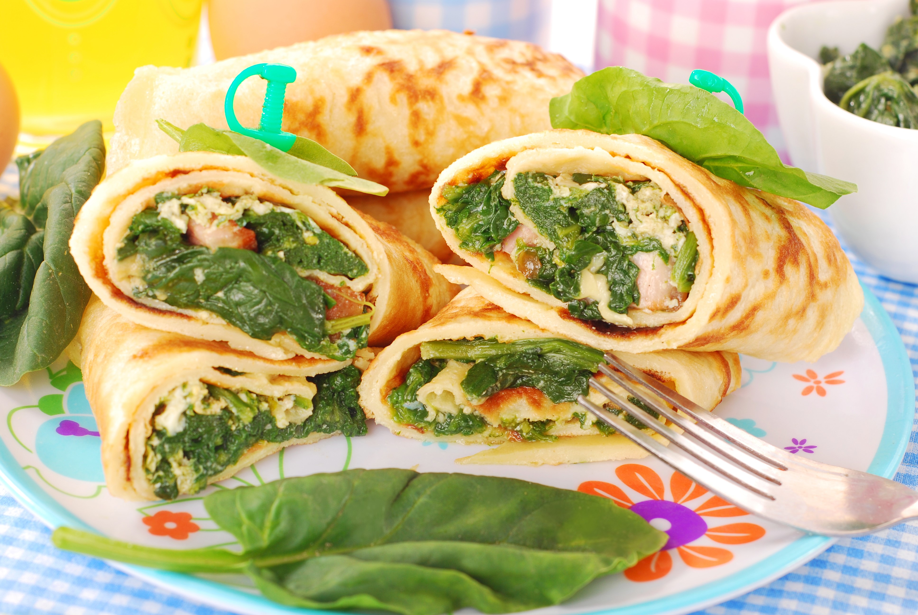 Spinach and Egg Crepes on a Plate HD Wallpaper