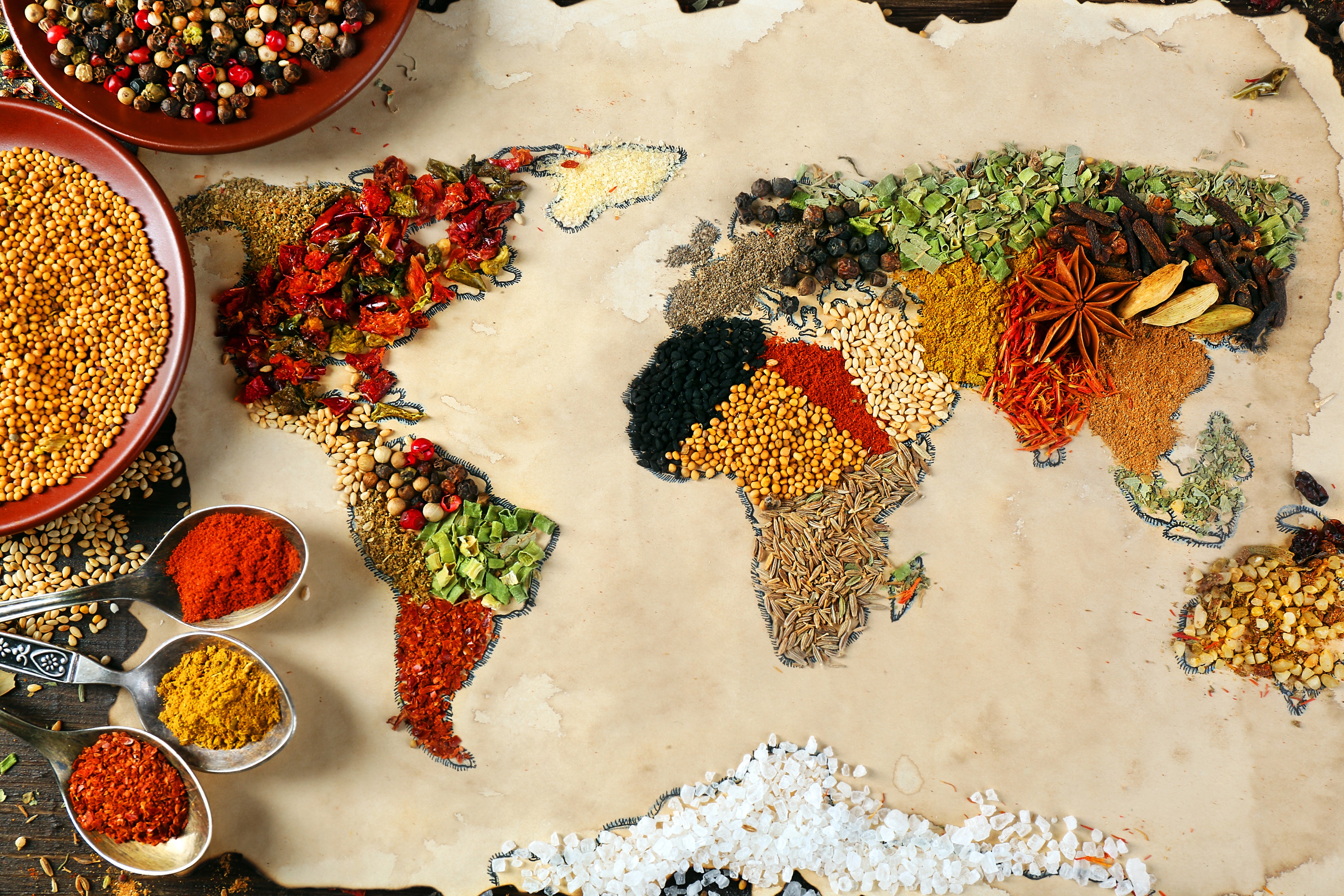 World map made of spices HD Wallpaper