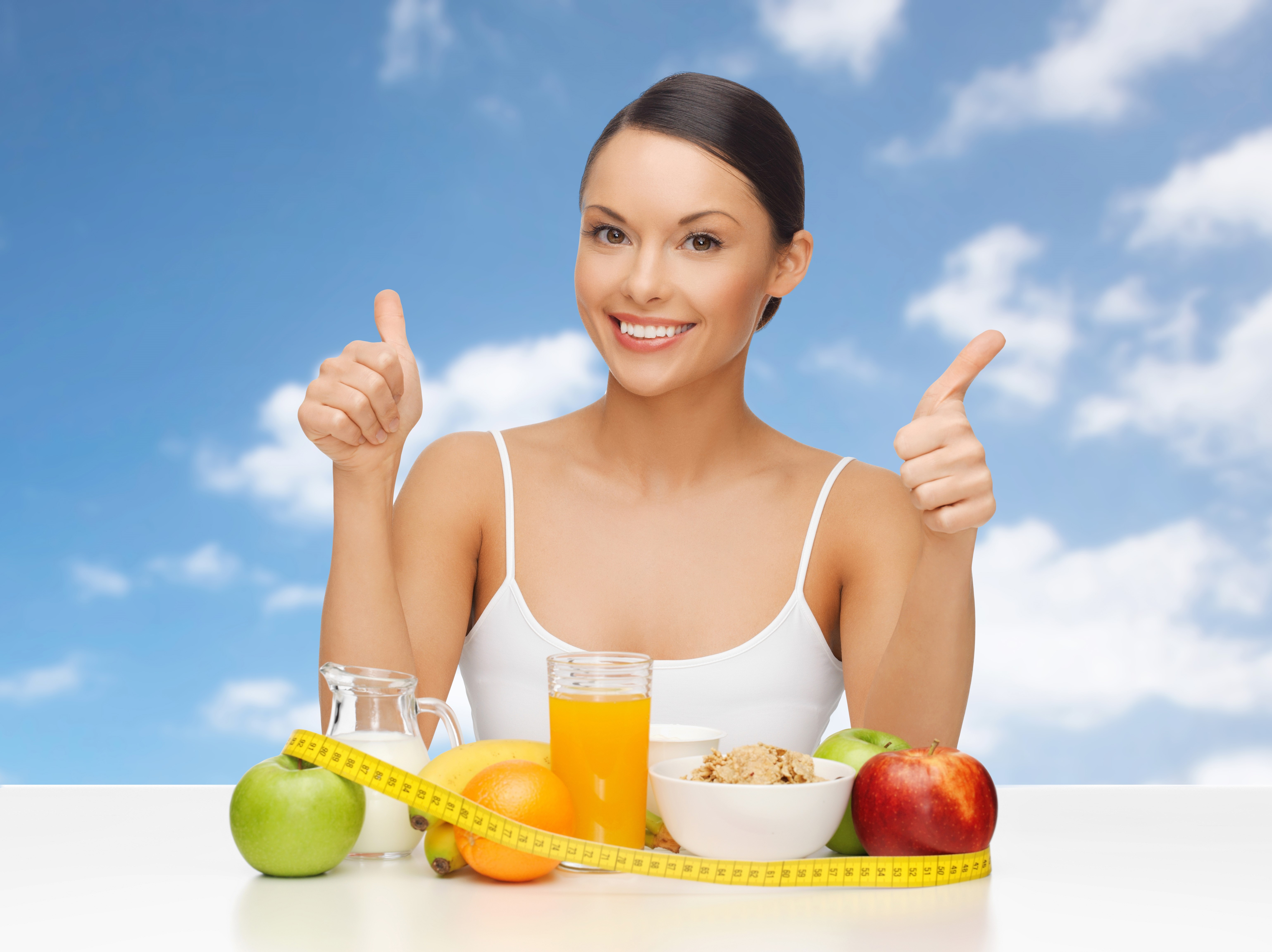 Woman with healthy breakfast and juice HD Wallpaper