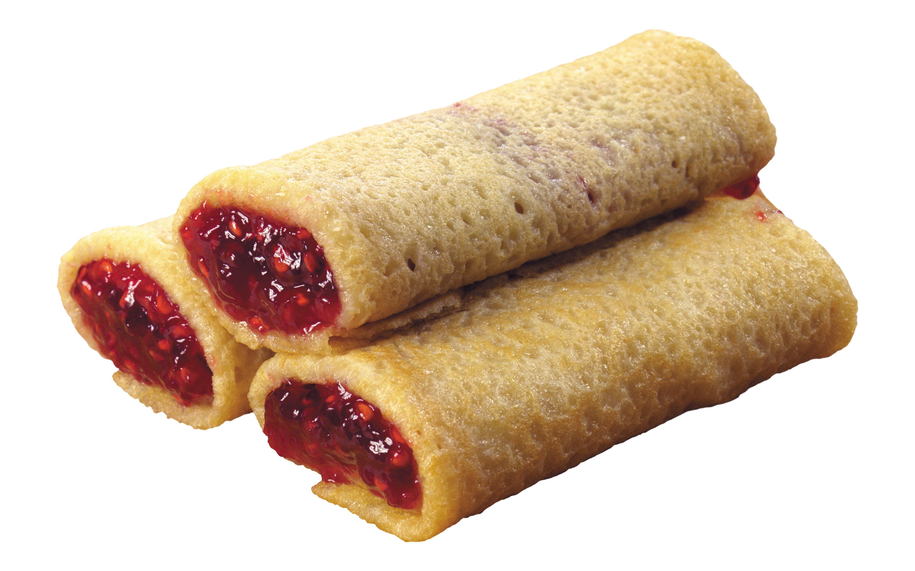 Three raspberry filled pastries on a white background HD Wallpaper