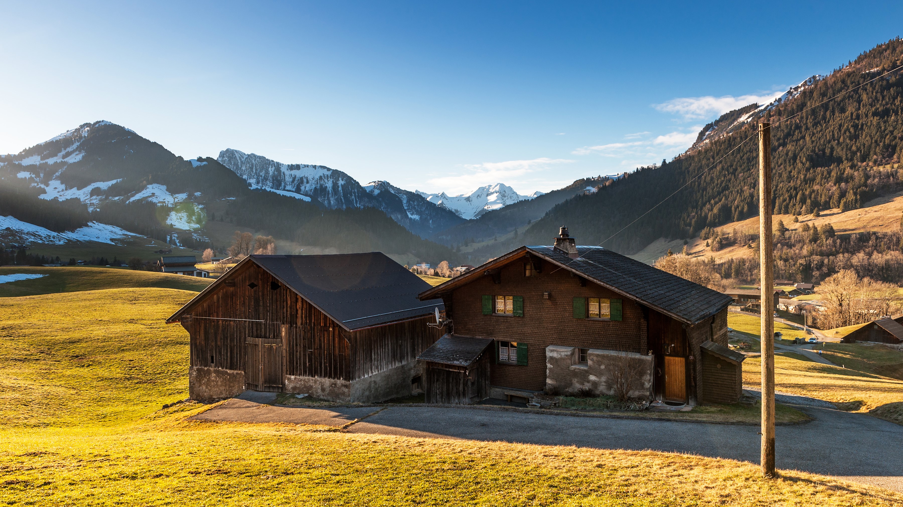 Chateau-d'Oex Switzerland Alps Mountains Houses HD Wallpaper
