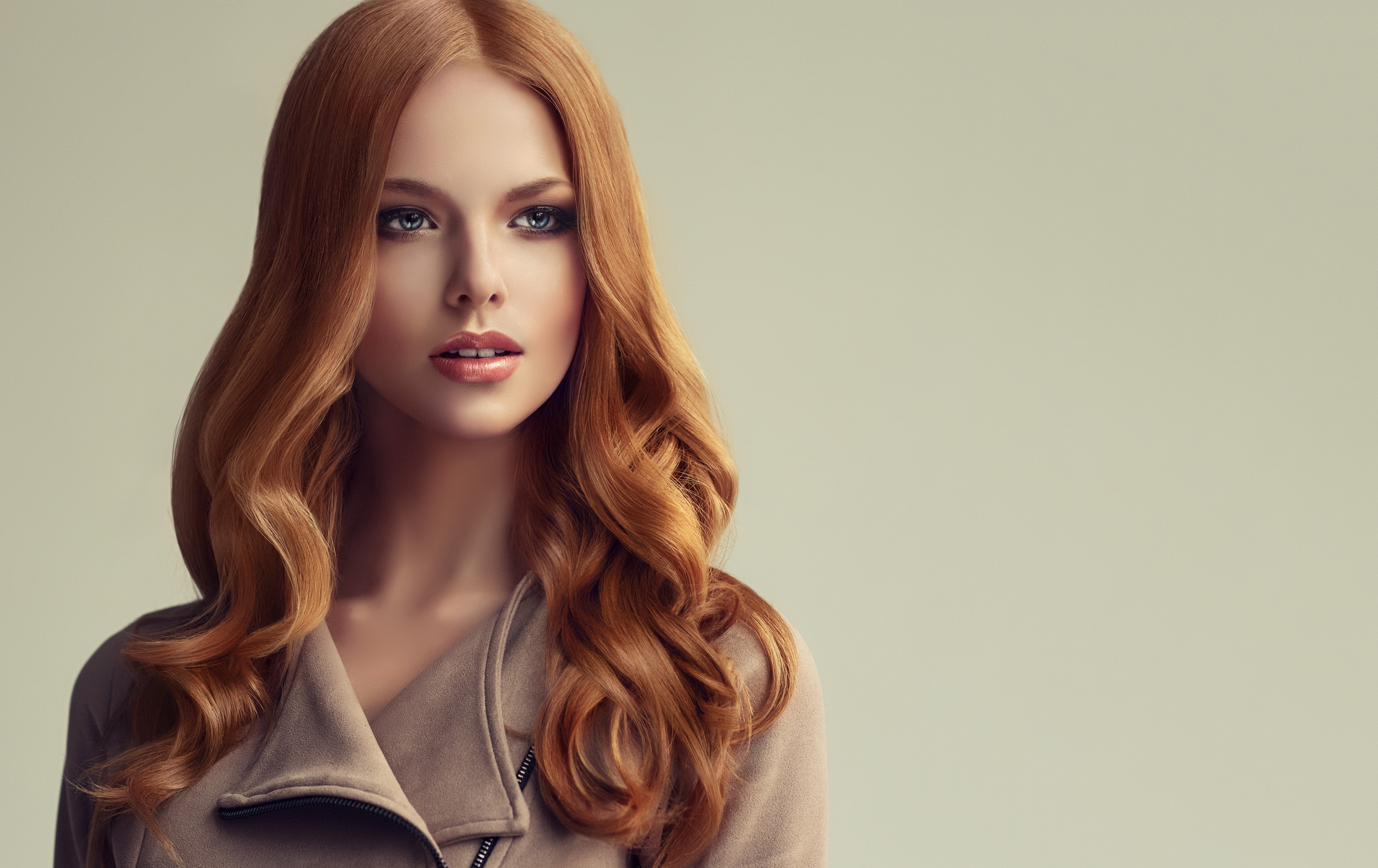 4K Portrait of Beautiful Redhead Woman with Curly Hair HD Wallpaper
