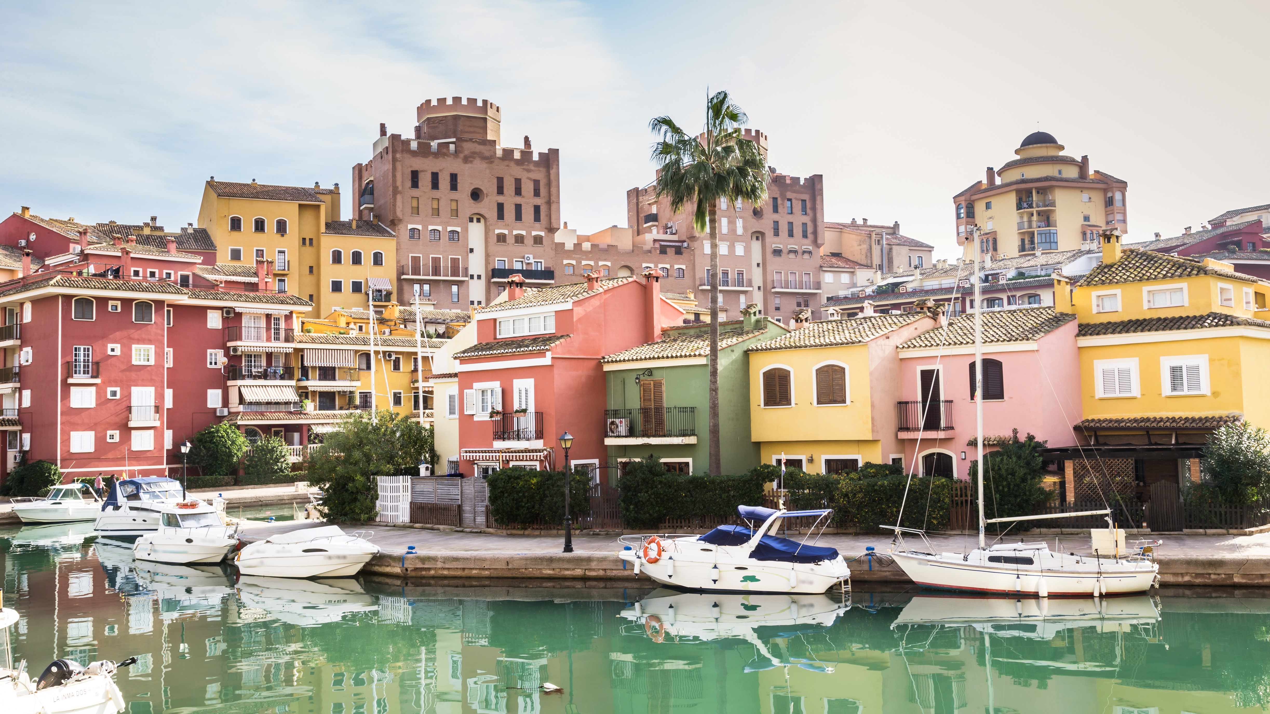 Port Saplaya Alboraya Spain Marina with Houses and Boats HD Wallpaper