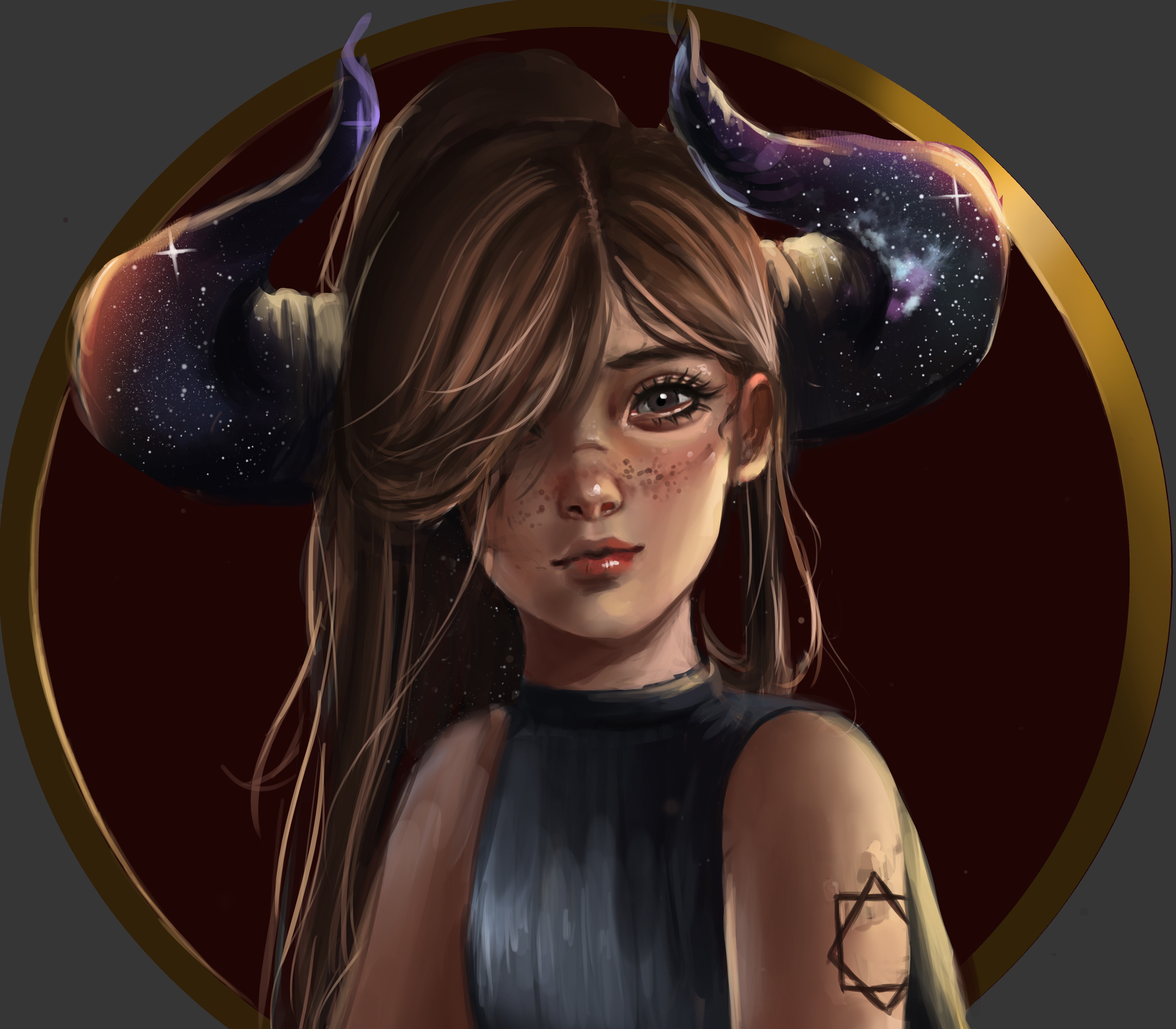 Girl with galaxy horns by Whails HD Wallpaper