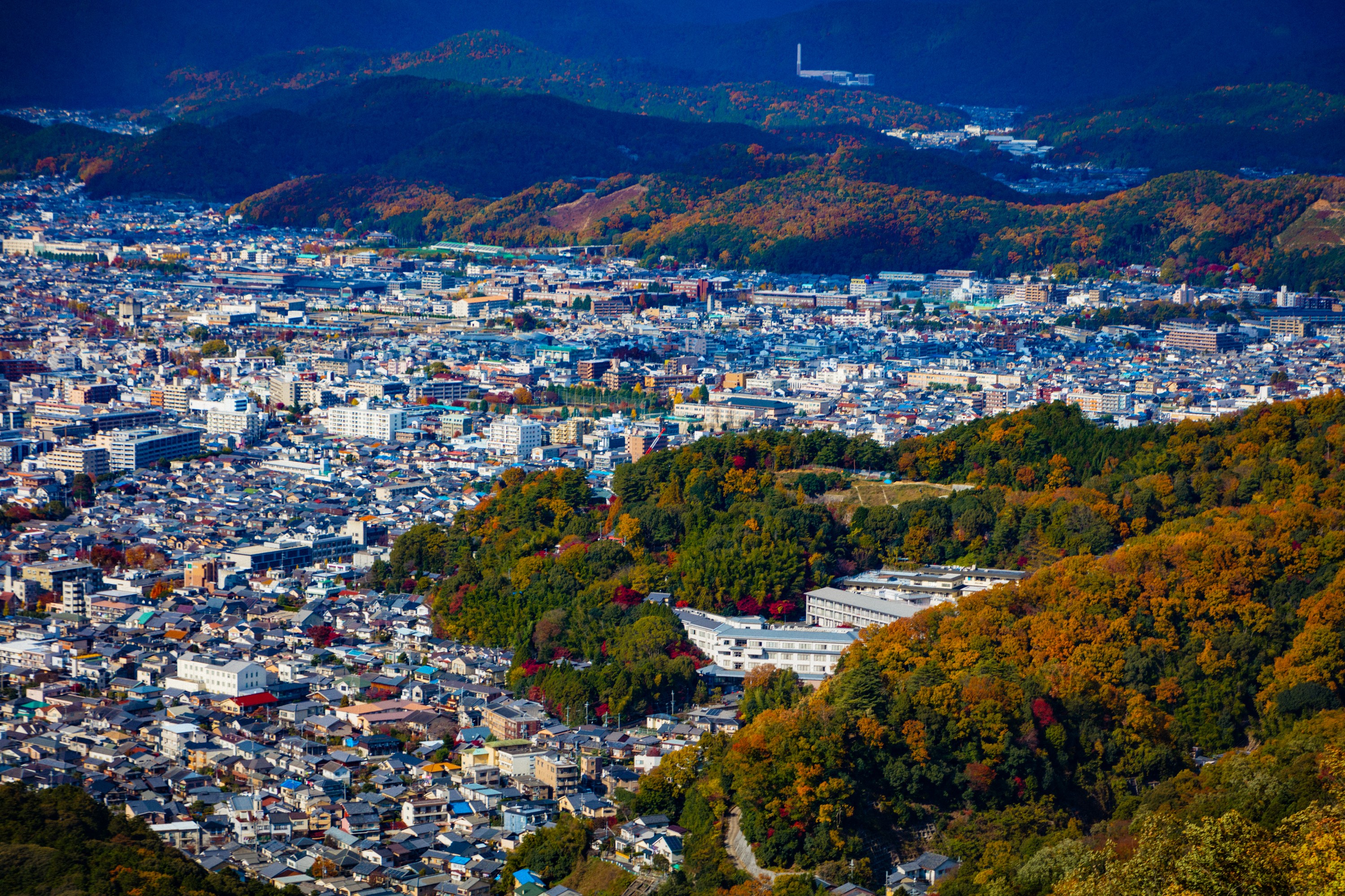 Aerial view of Kyoto, Japan in autumn HD Wallpaper
