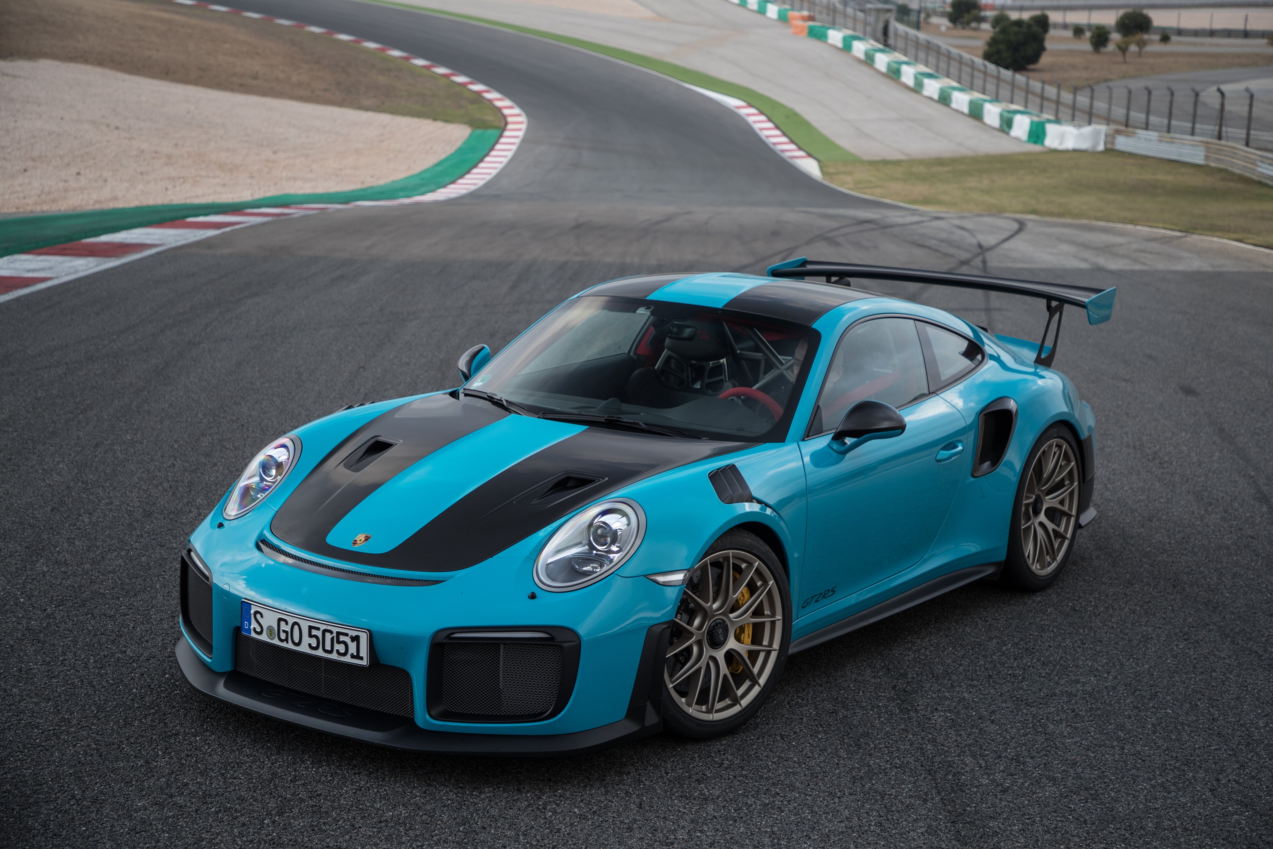 Light Blue Porsche 911 GT2 RS on Race Track HD Wallpaper