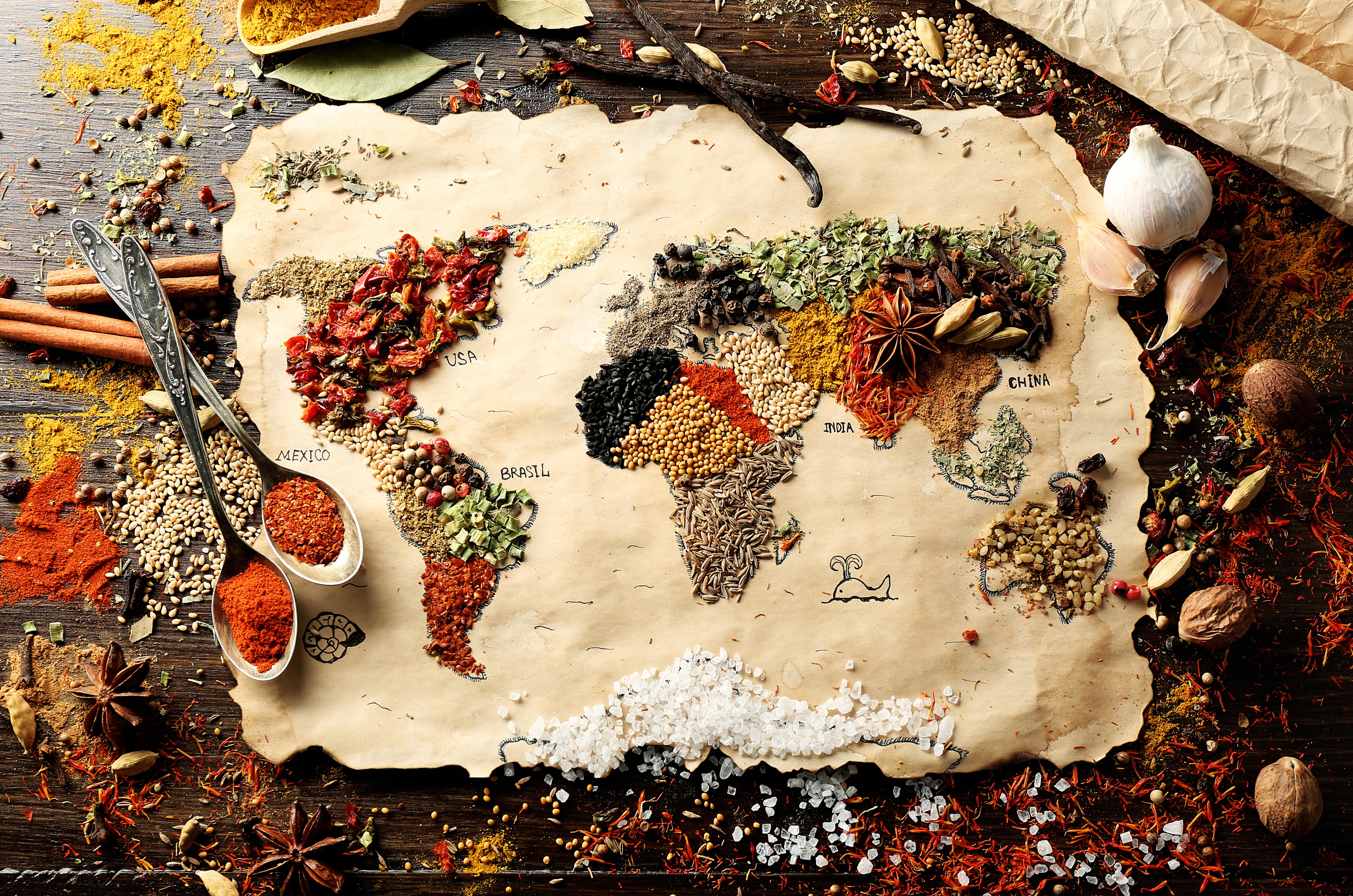 World map made of spices HD Wallpaper