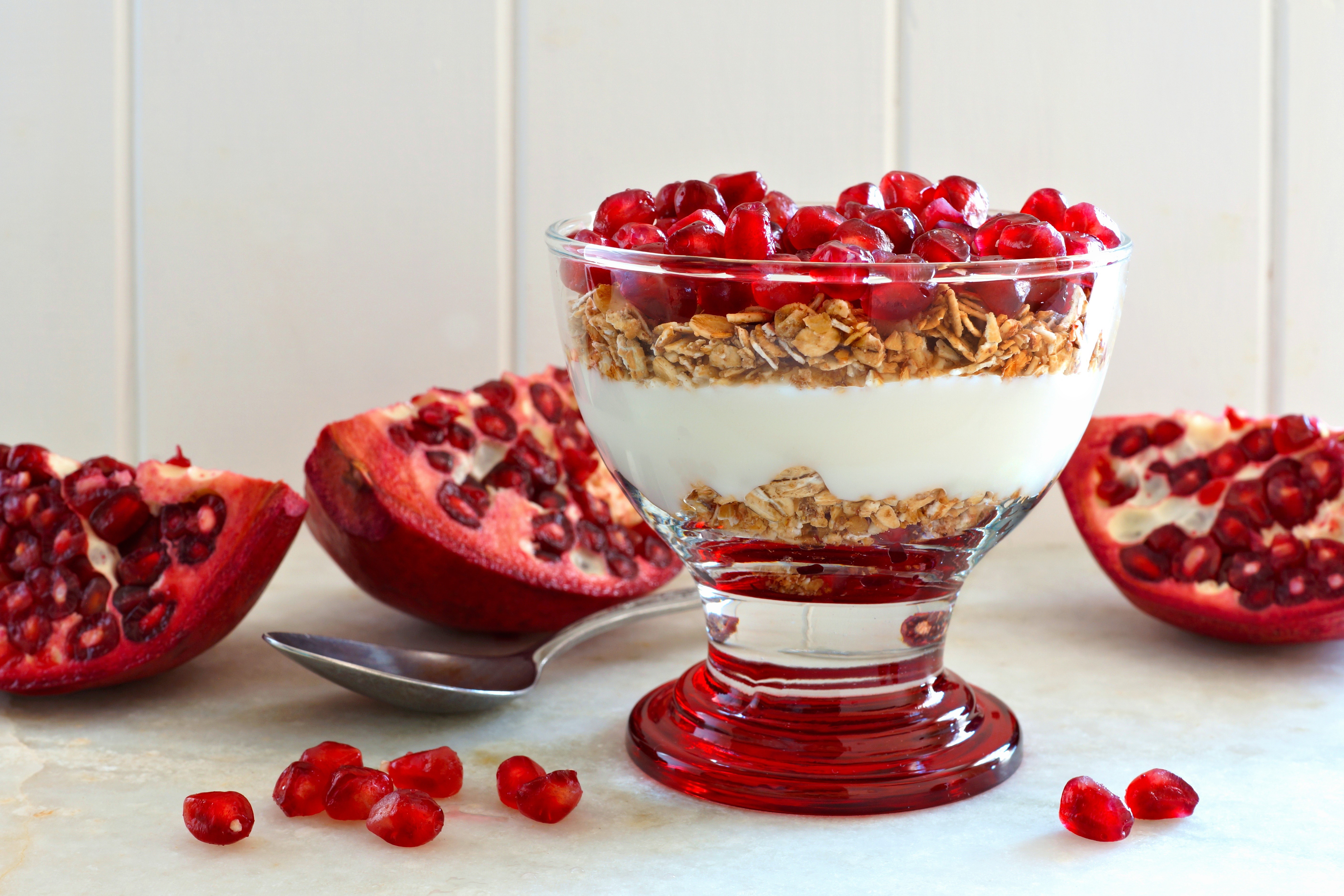 Pomegranate Yogurt Parfait with Granola HD Wallpaper