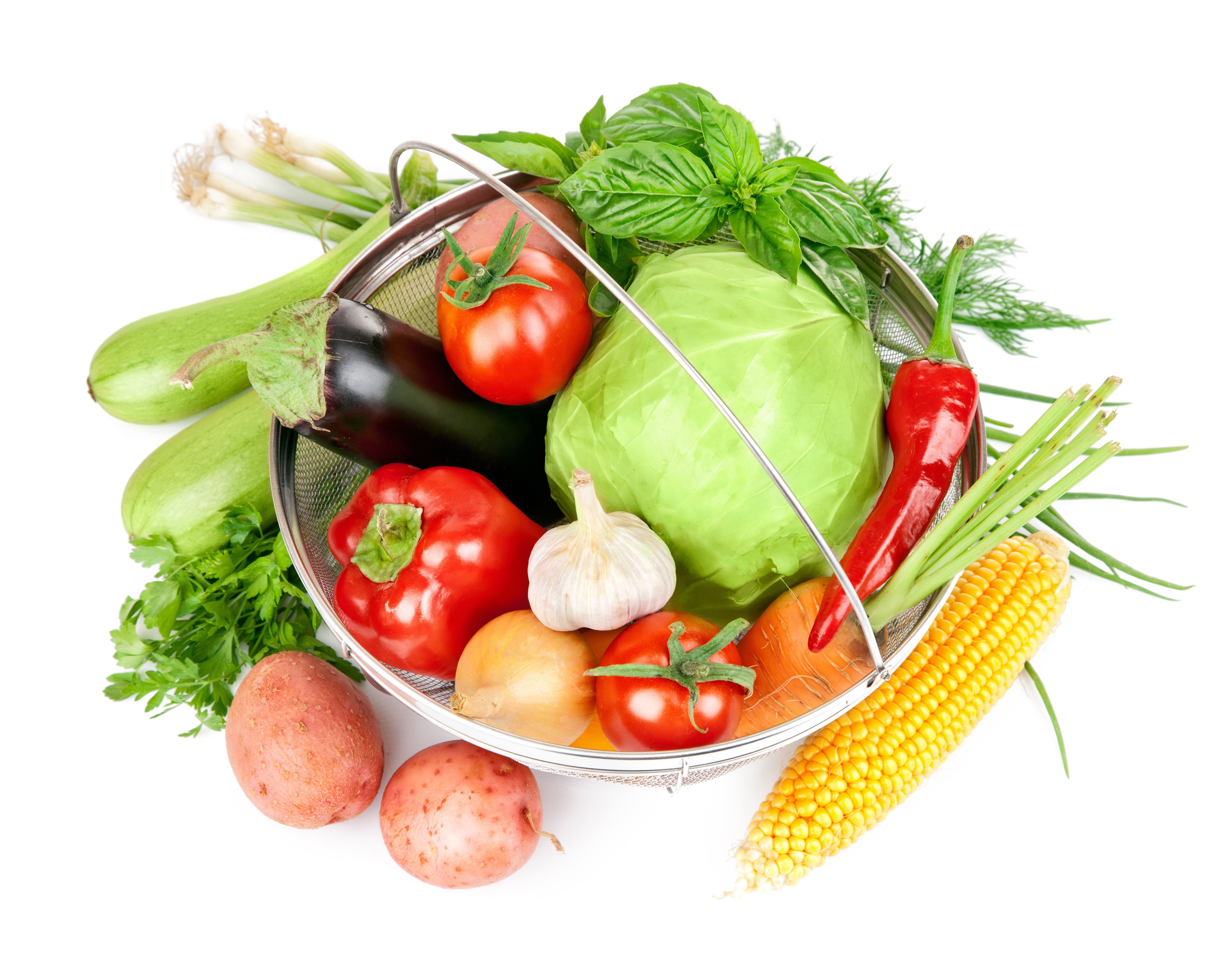 Assortment of Fresh Vegetables in a Colander HD Wallpaper