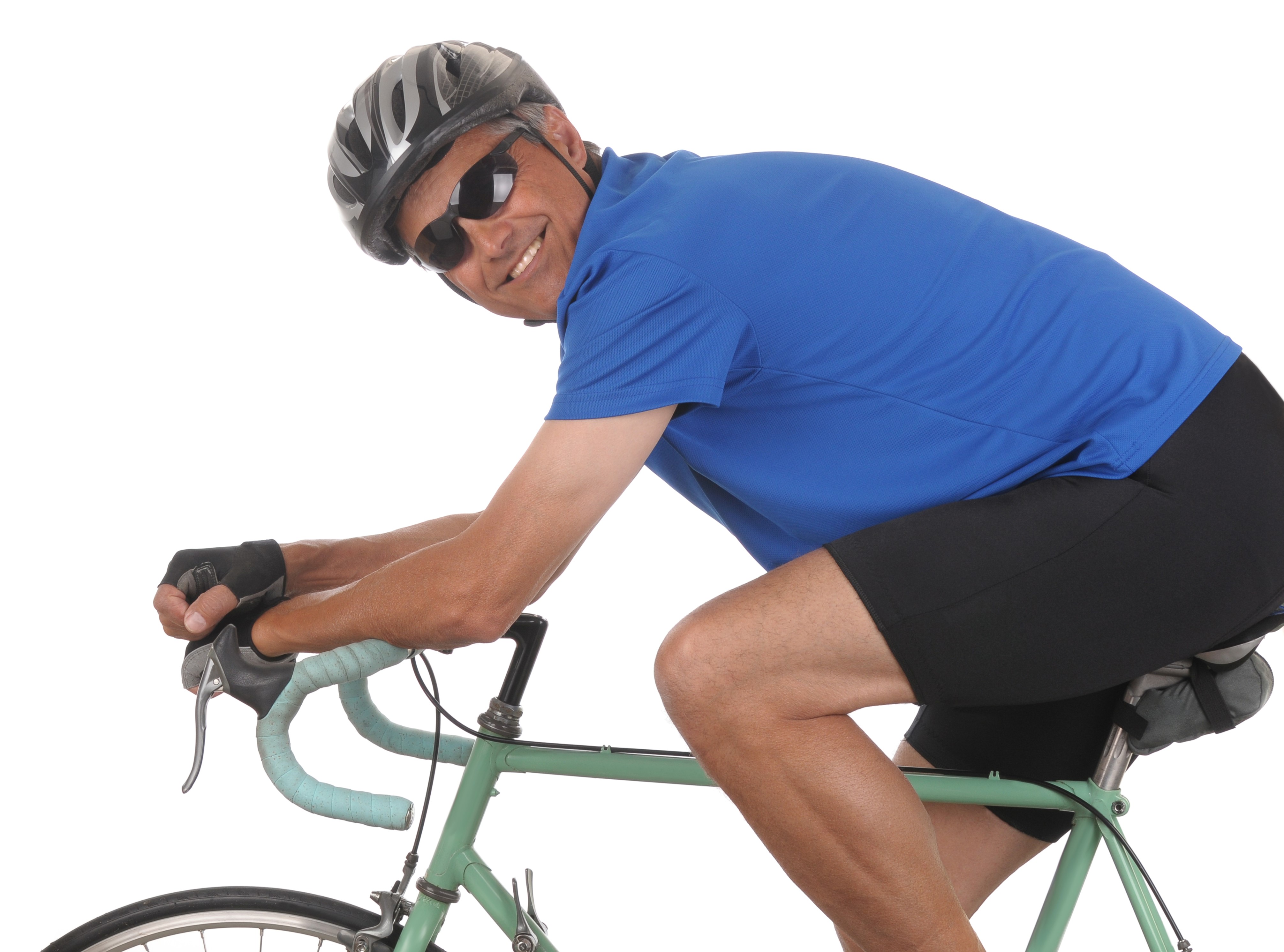 Man in Helmet and Glasses Riding Bicycle HD Wallpaper
