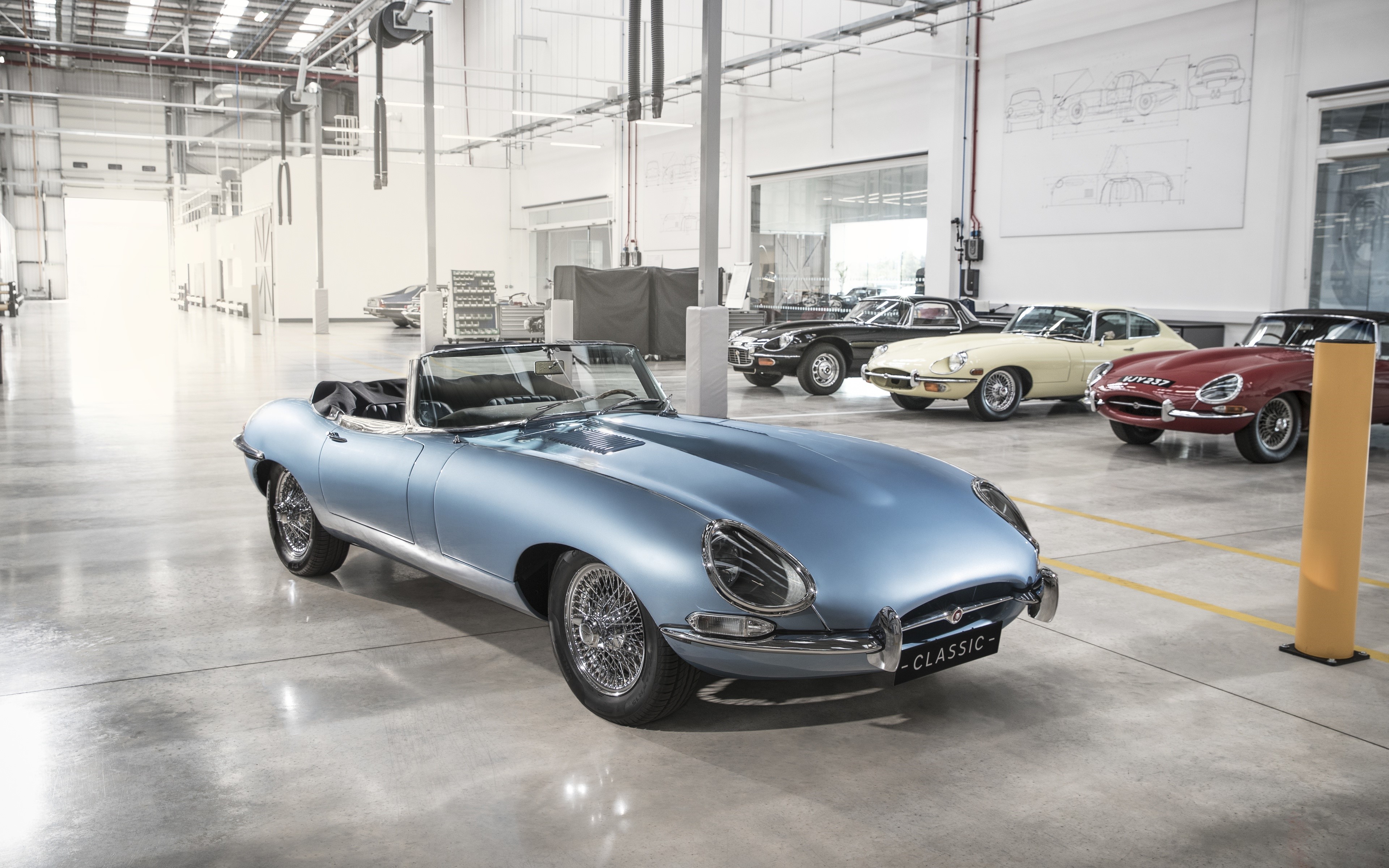 Light Blue Jaguar E-Type Zero Cabriolet HD Wallpaper
