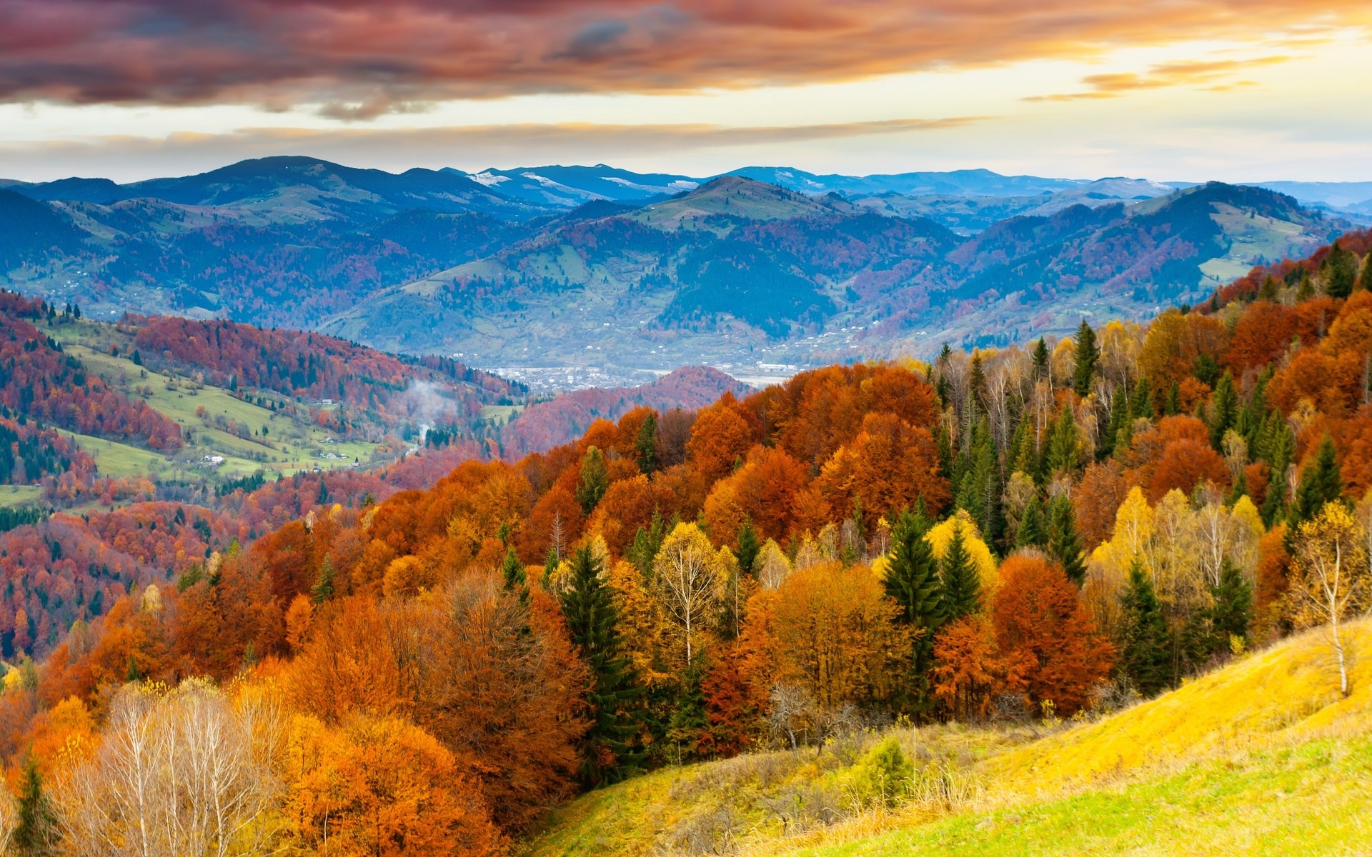 Autumn mountain landscape with colorful trees HD Wallpaper