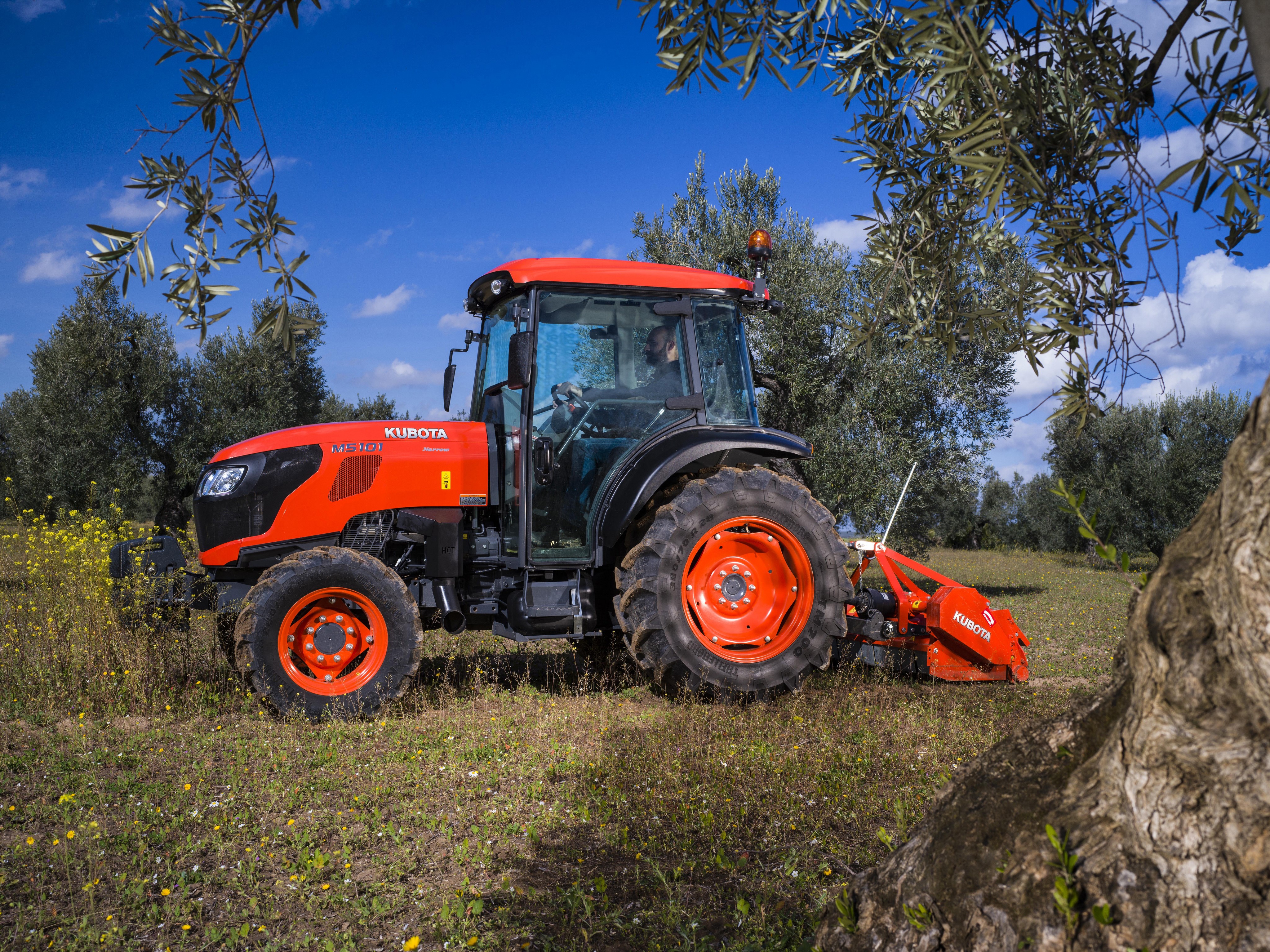 2017 Kubota M5101N tractor in olive grove HD Wallpaper