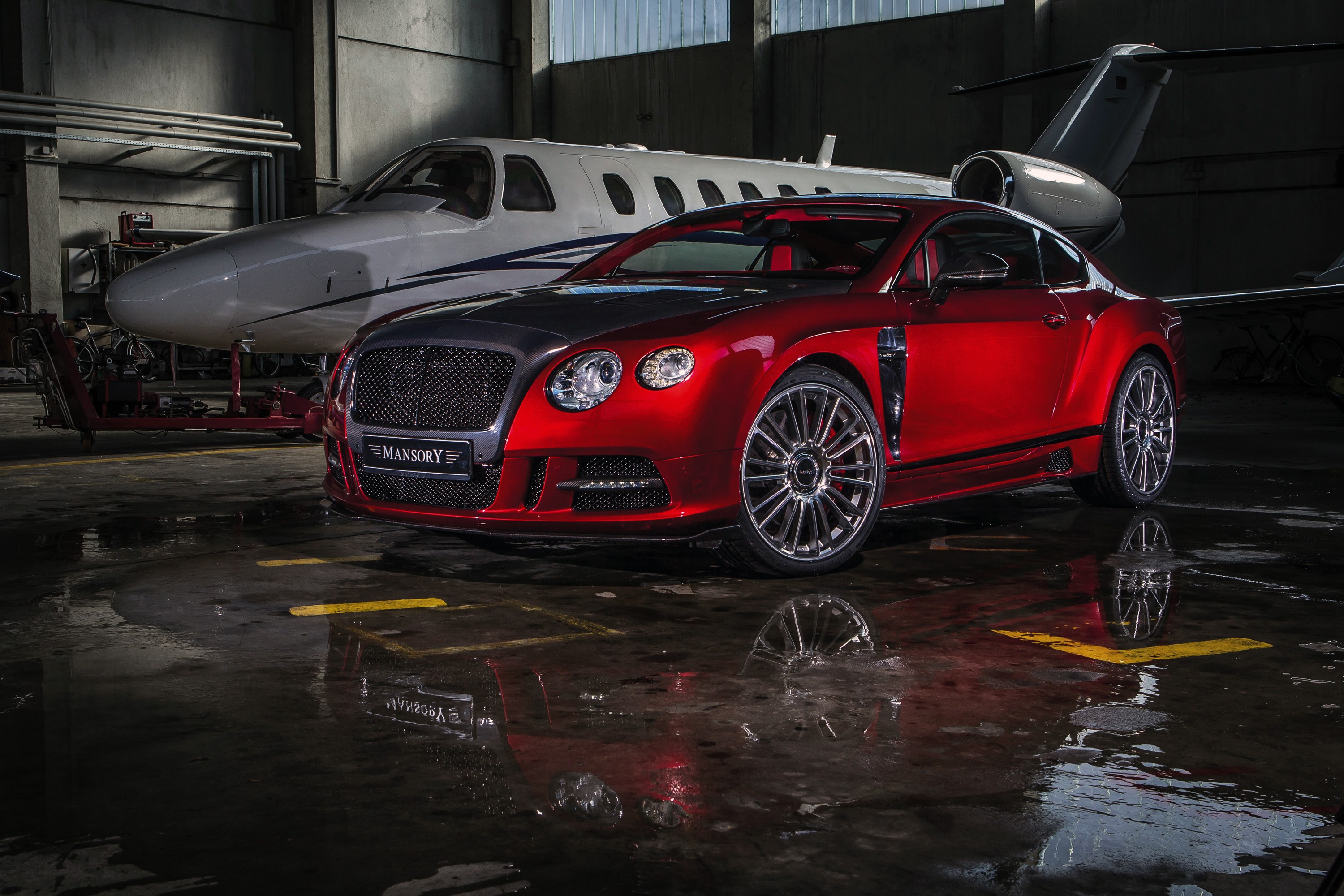 Red Mansory Bentley Continental GT Sanguis with Private Jet HD Wallpaper