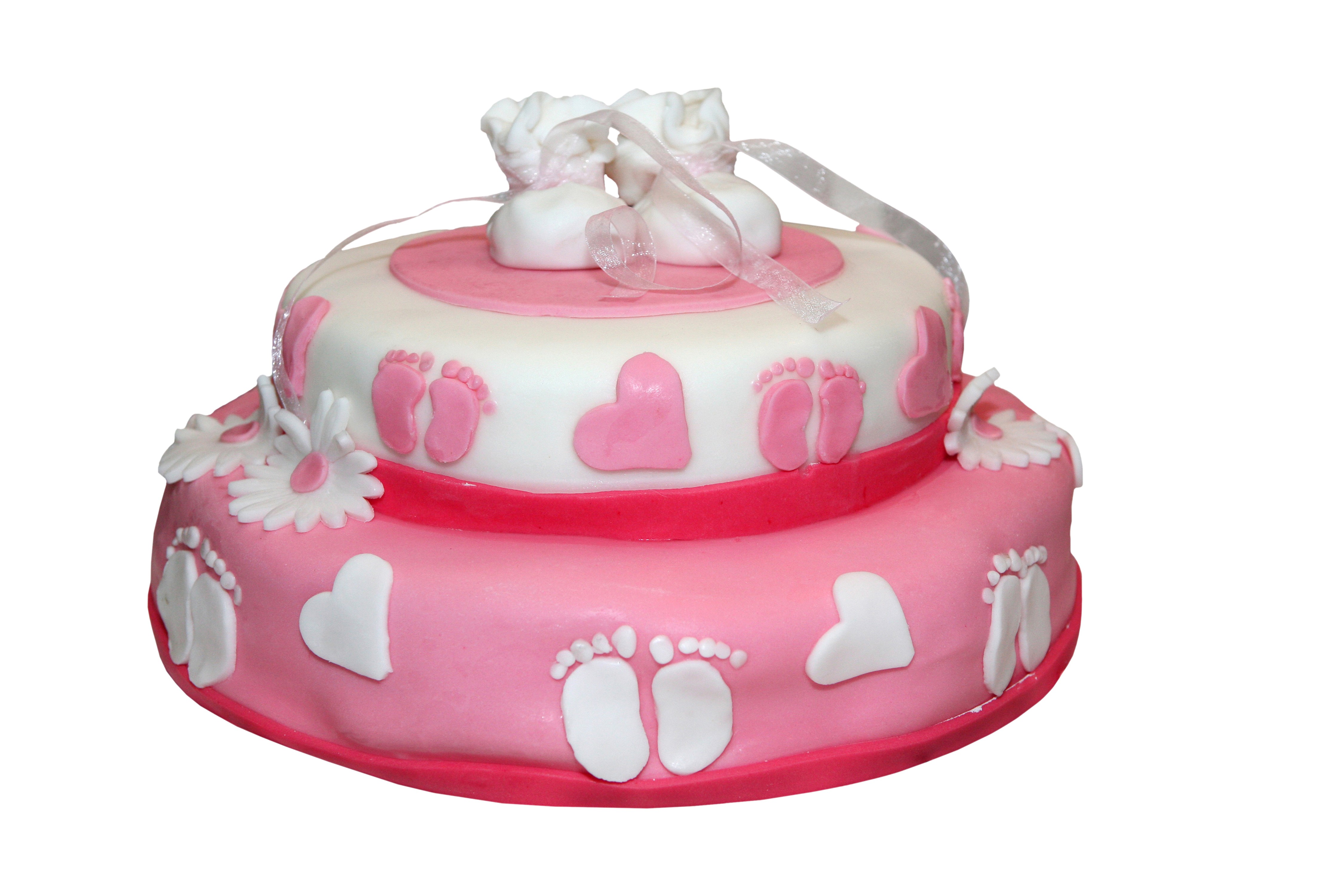Two-tiered baby shower cake with booties HD Wallpaper
