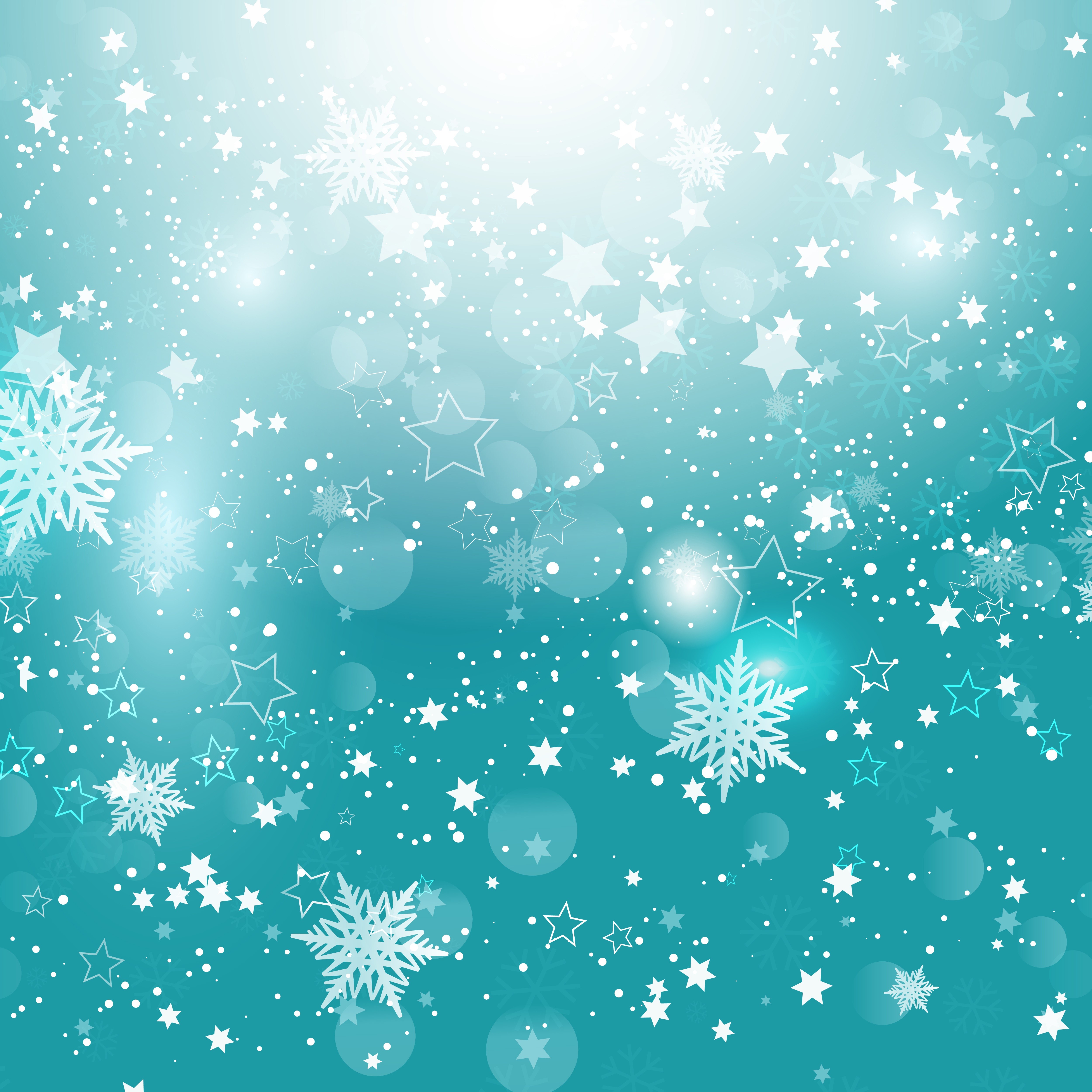 Snowflakes and stars on a blue background HD Wallpaper
