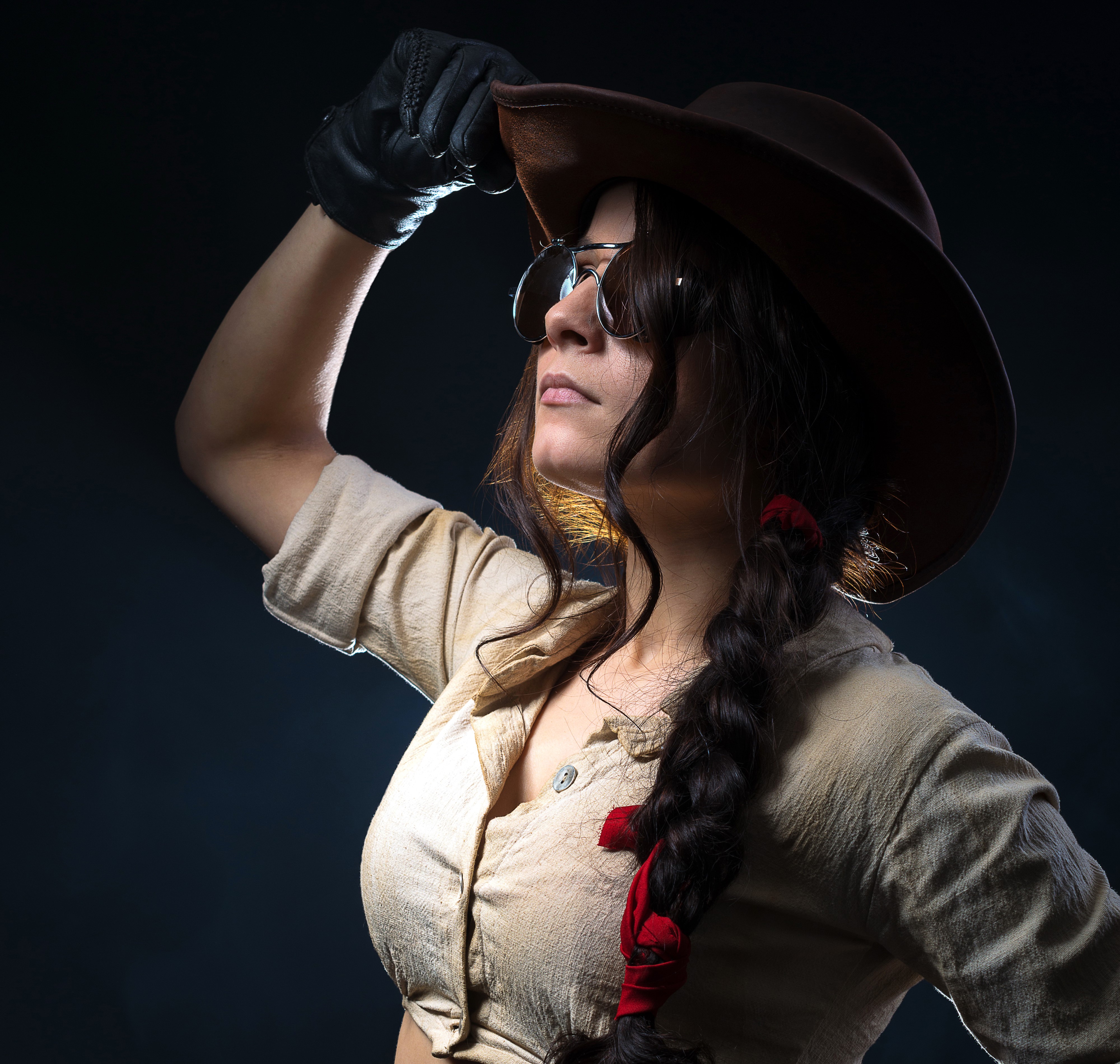 Woman in cowboy hat and glasses with braid HD Wallpaper