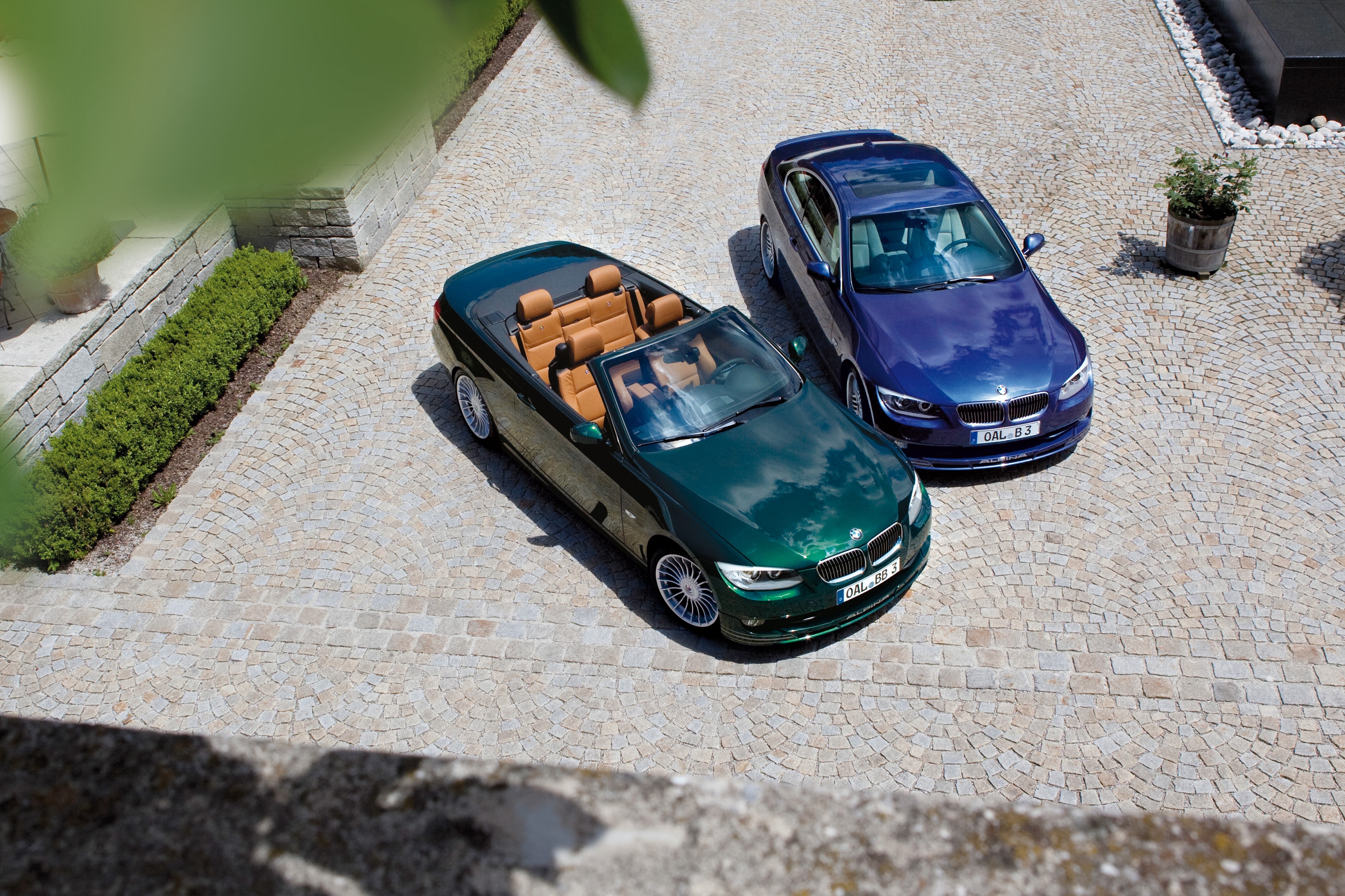 Two Alpina B3 S Bi-Turbo Convertibles on Cobblestone Driveway HD Wallpaper