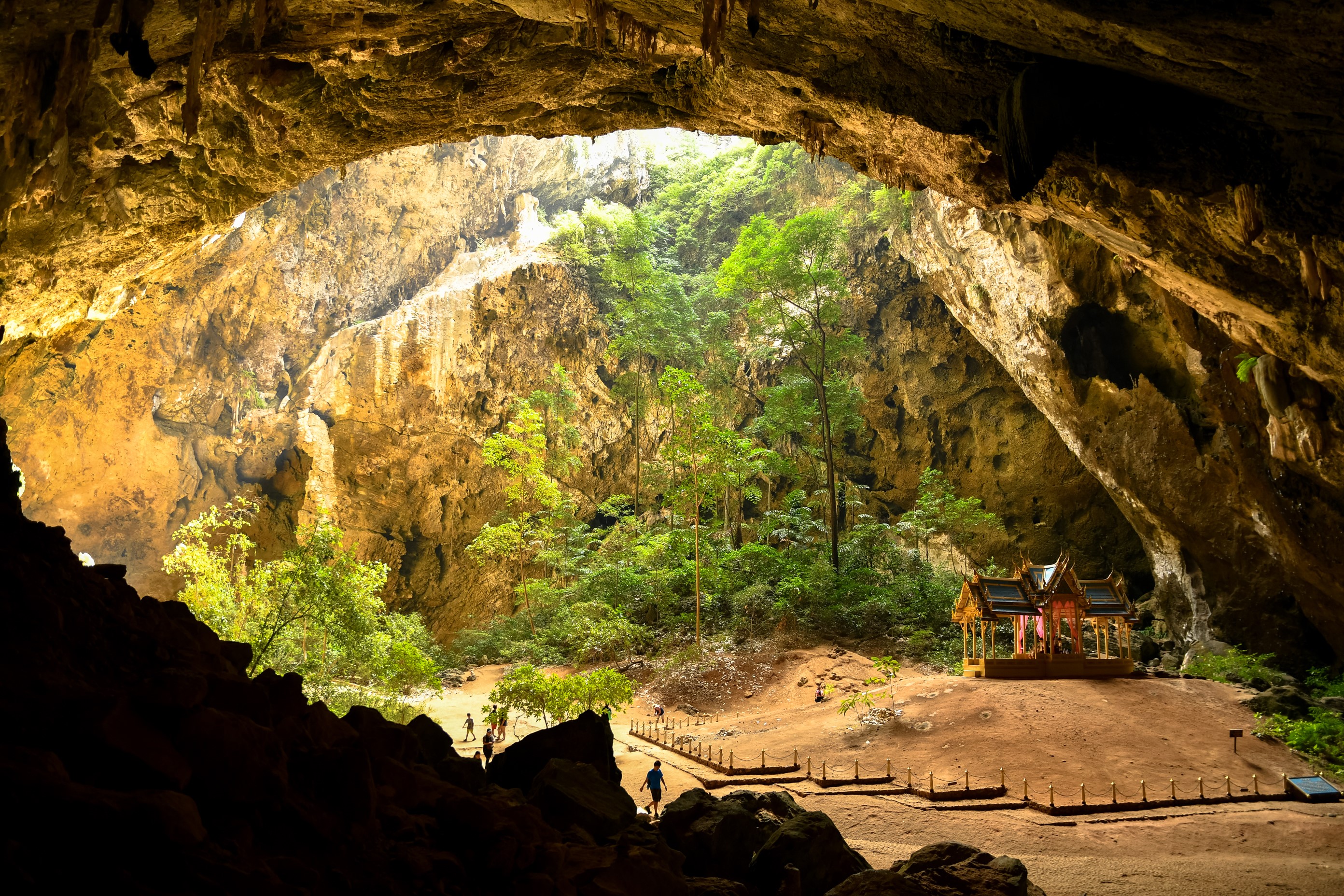 Phrayanakhon Cave Thailand with Pagodas and Trees HD Wallpaper