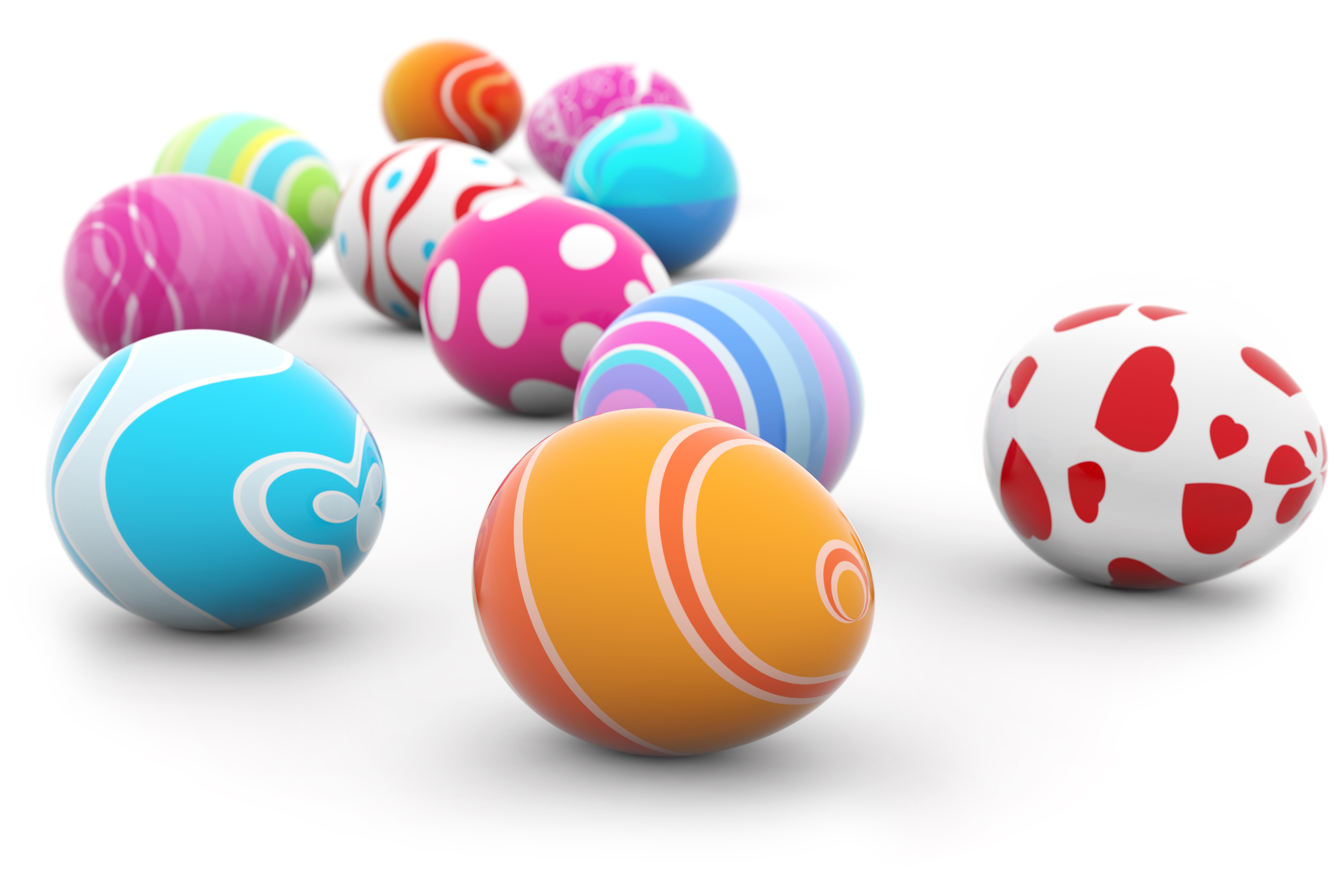Easter Eggs with Various Designs on White Background HD Wallpaper