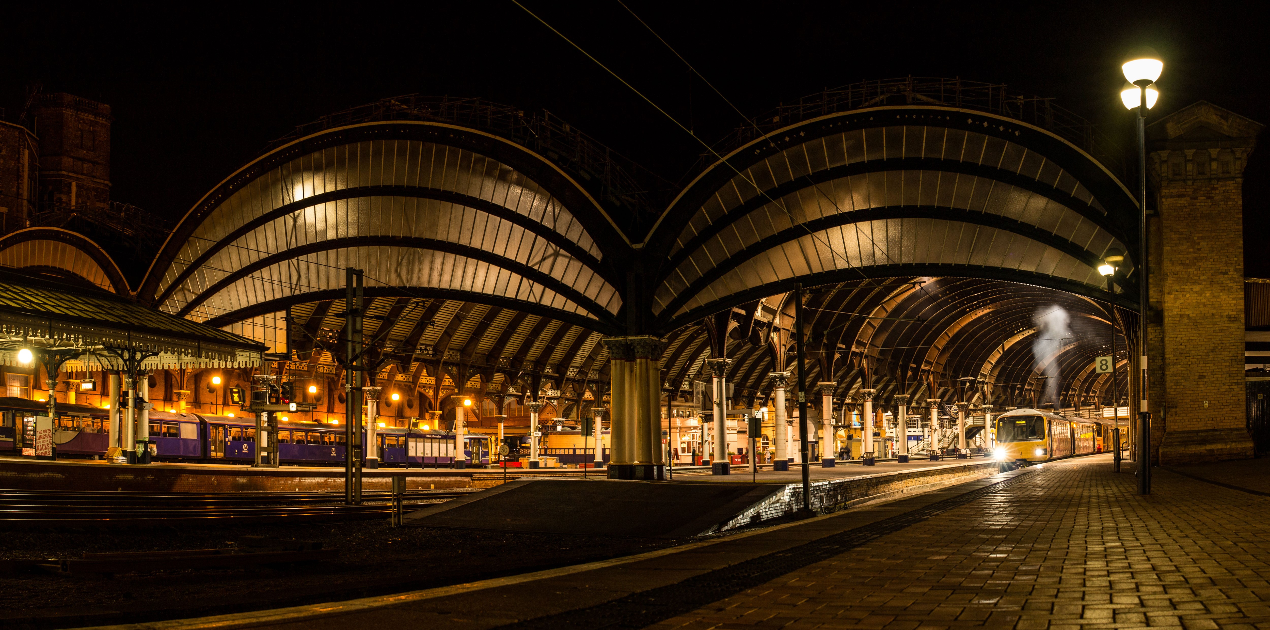 York Train Station at Night with Train HD Wallpaper
