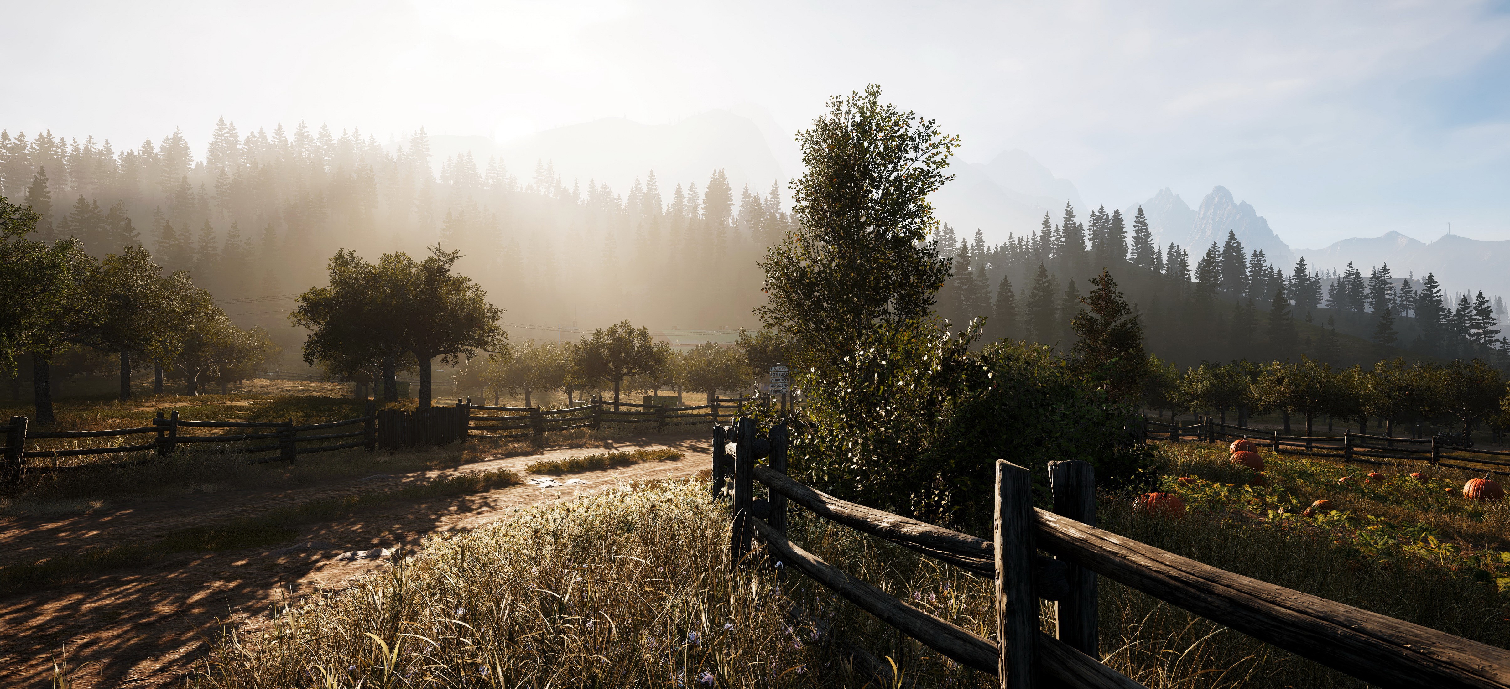 4K Montana Farm Field with Trees and Mountains HD Wallpaper