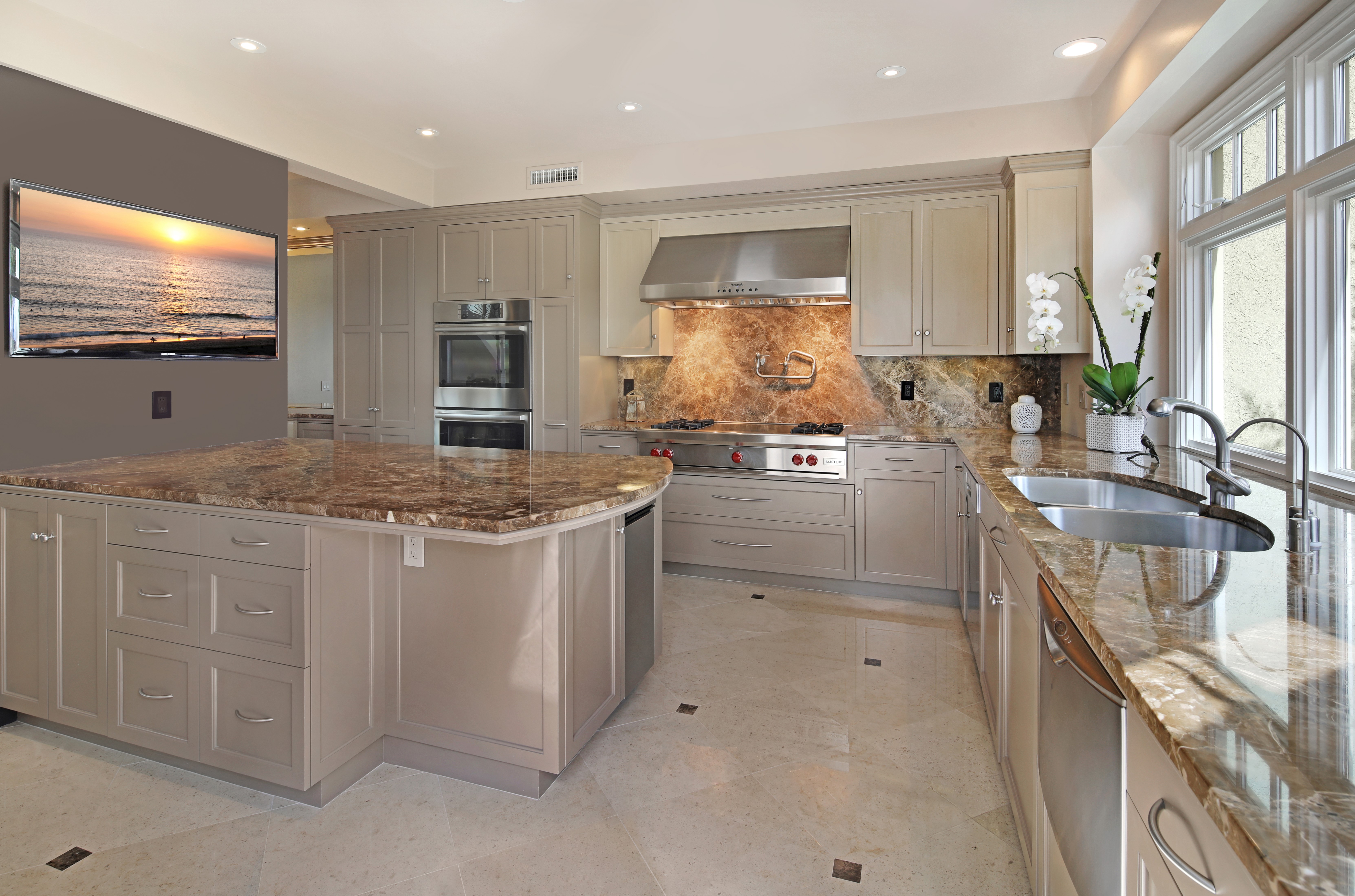 Modern Kitchen with Island and Stainless Steel Appliances HD Wallpaper