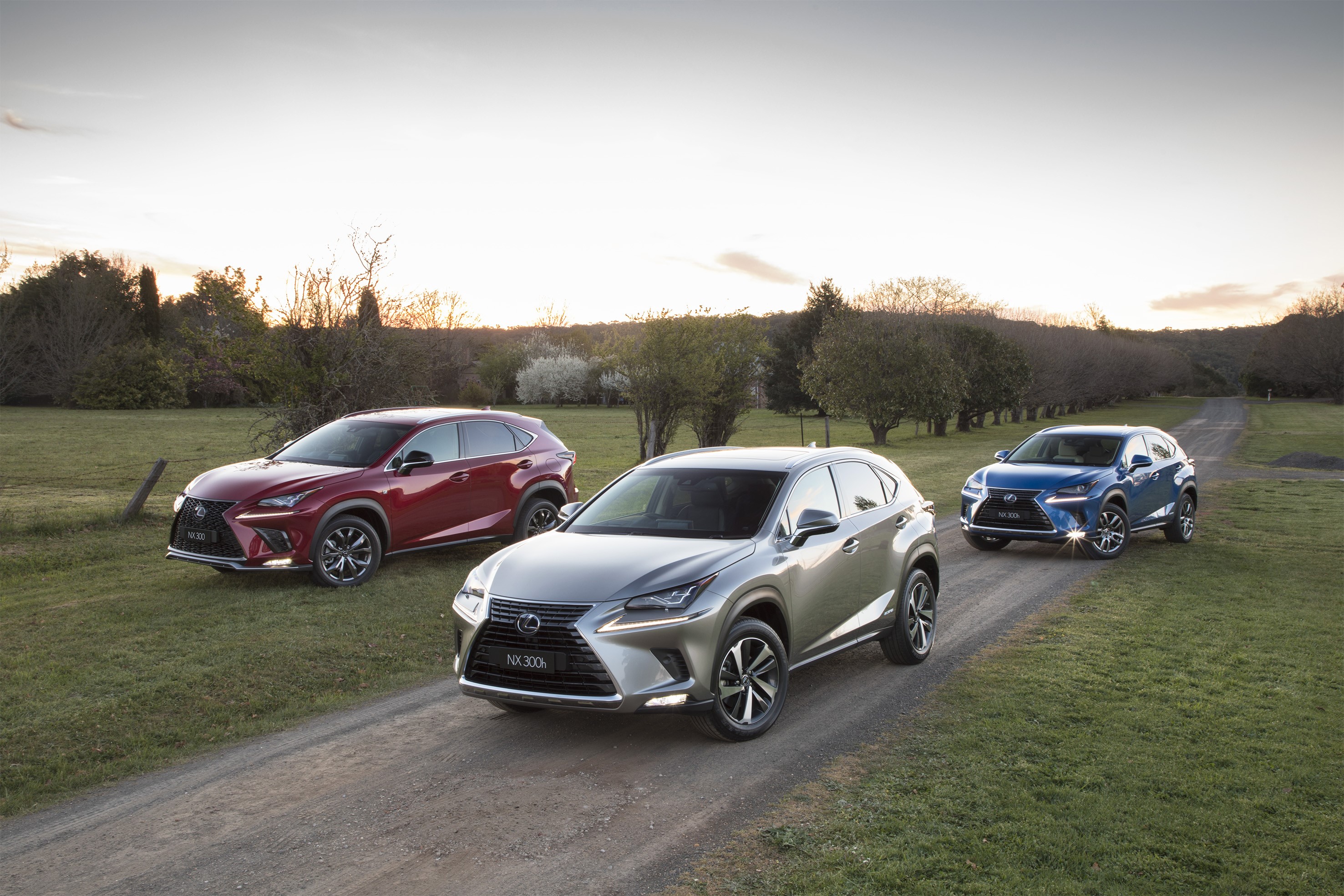 Three Lexus NX 300 SUVs on a dirt road HD Wallpaper