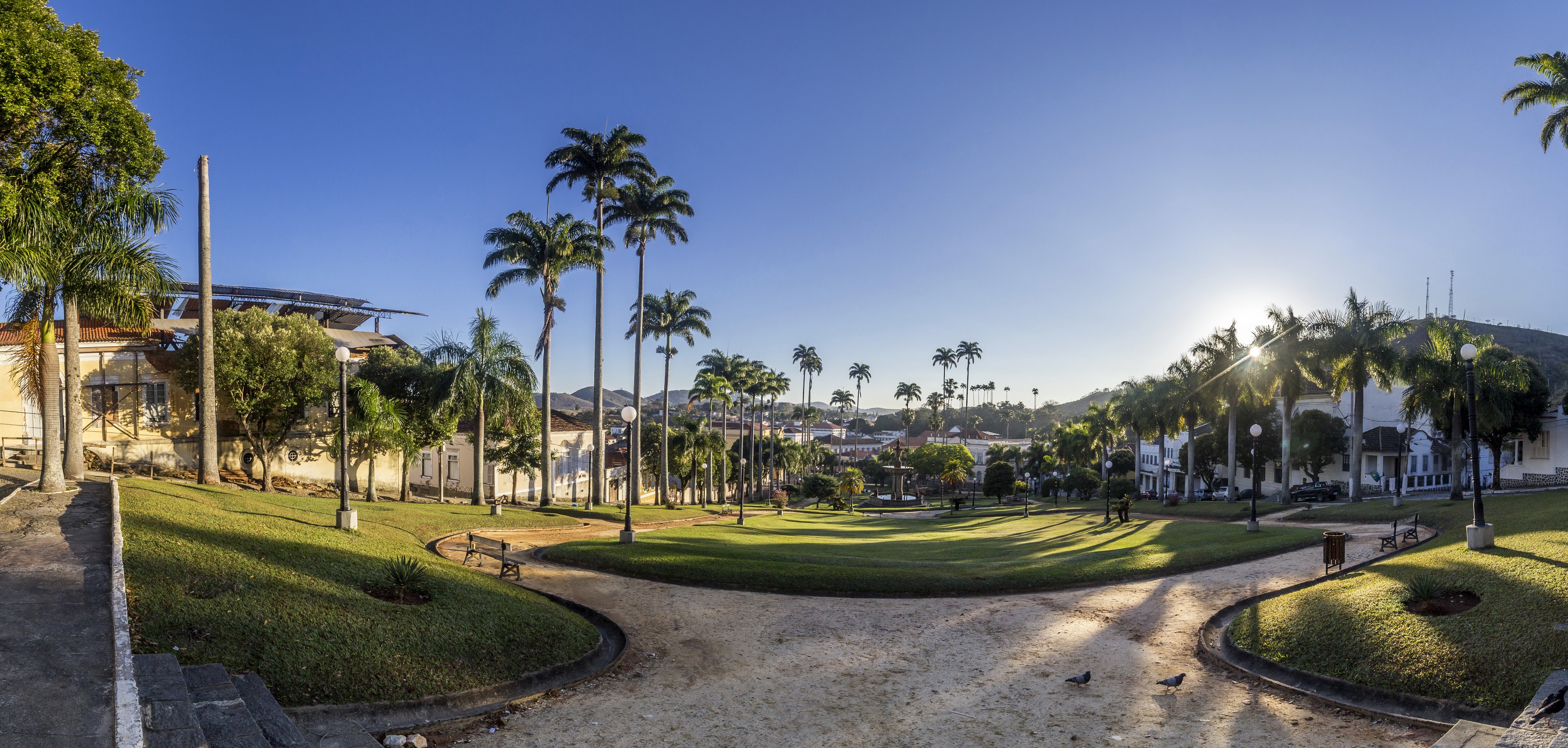 Park with palm trees and buildings in Rio de Janeiro, Brazil HD Wallpaper