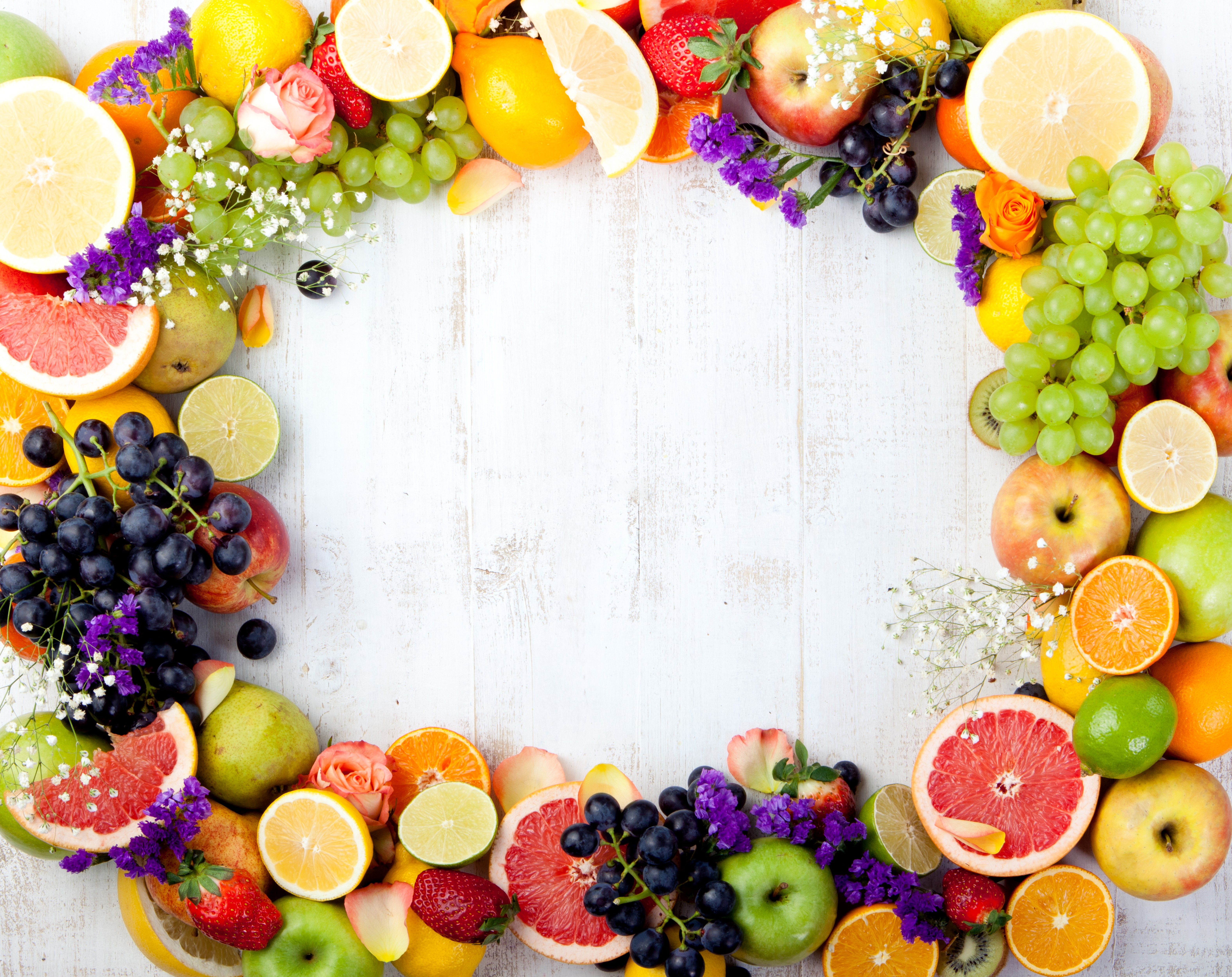 Fruit assortment on wood planks HD Wallpaper