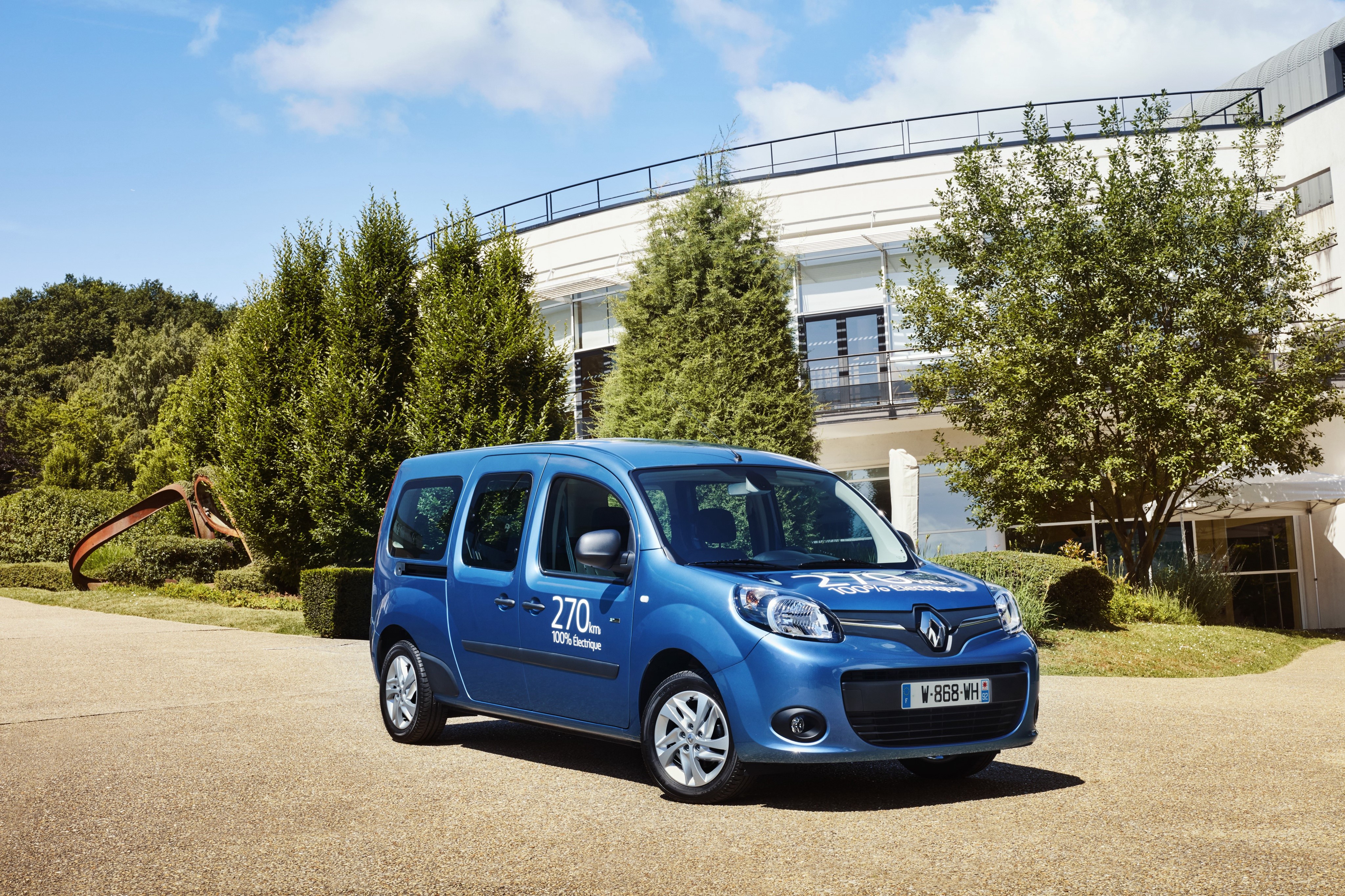 Blue Renault Kangoo Combi Maxi Z.E. electric van HD Wallpaper