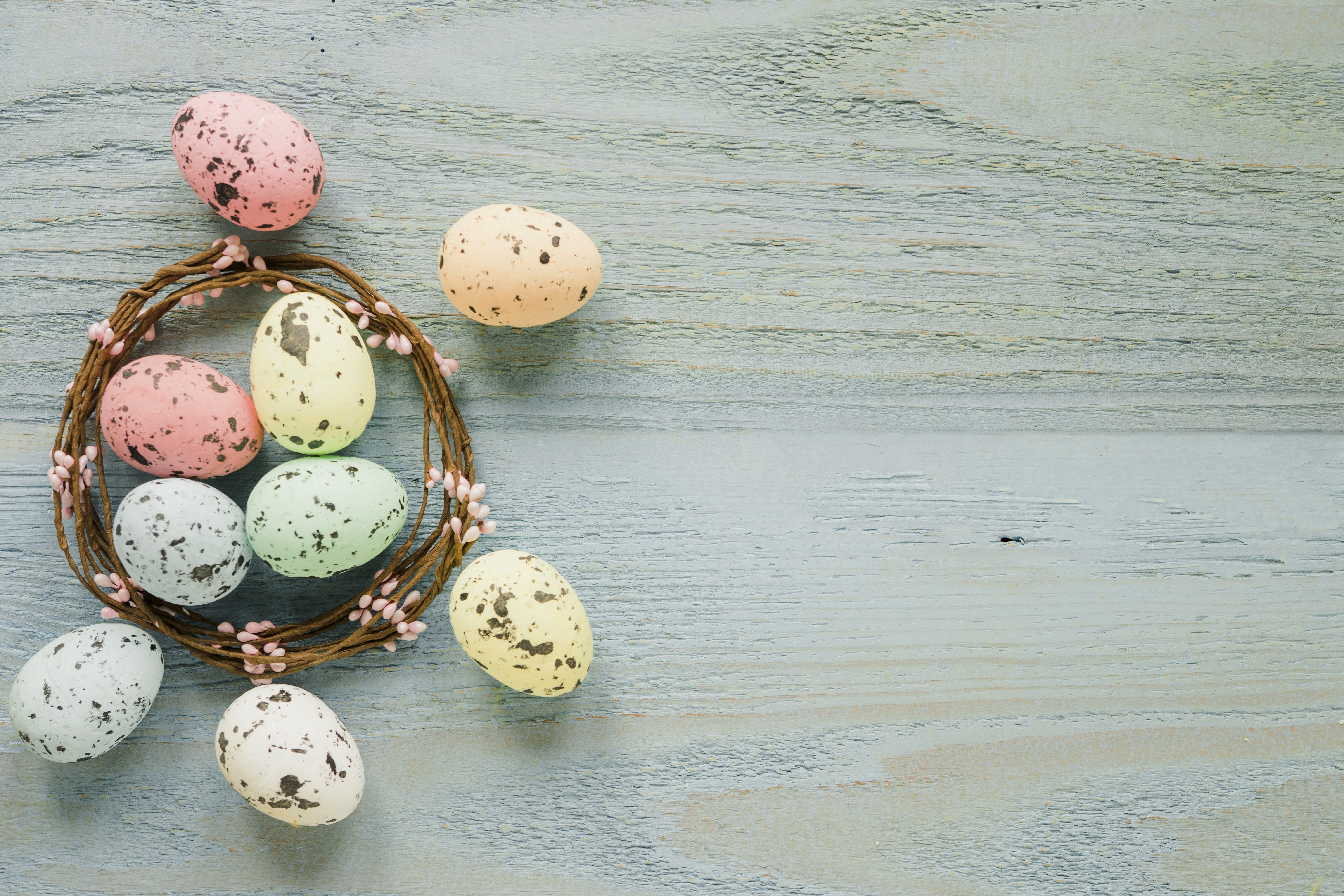 Easter Eggs in a Nest on Wooden Background HD Wallpaper