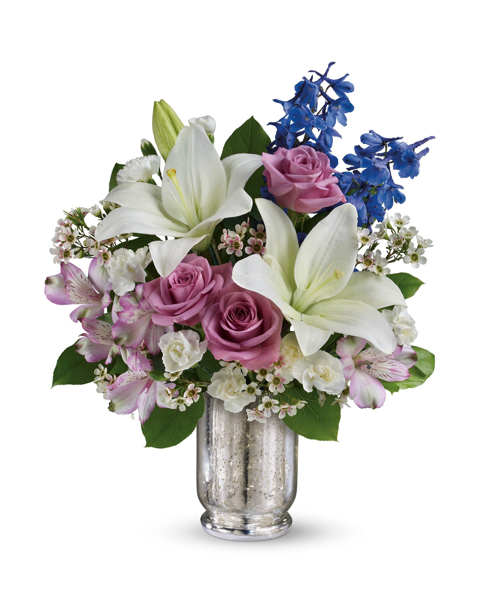 Bouquet of Lilies, Alstroemeria, and Roses in a Vase HD Phone Wallpaper