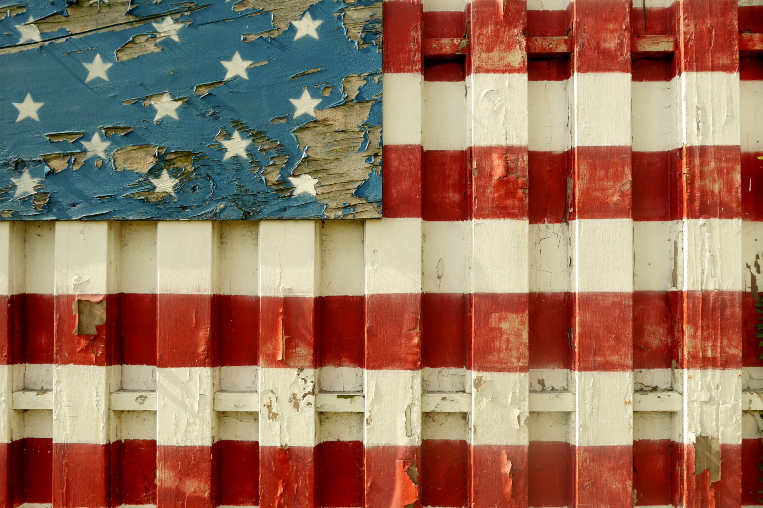 Weathered American Flag Painted on a Wooden Fence HD Wallpaper