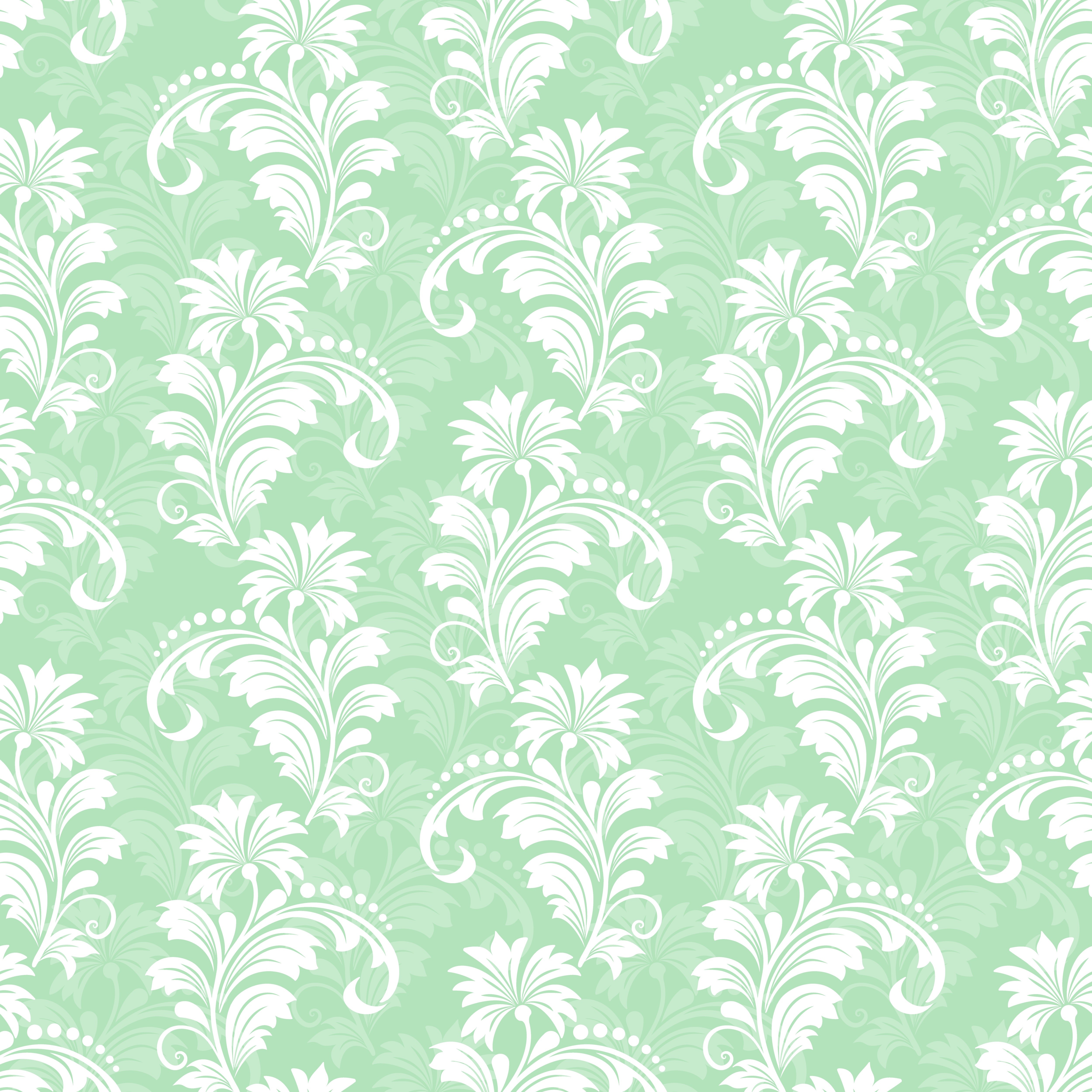 White floral pattern on a light green background HD Wallpaper