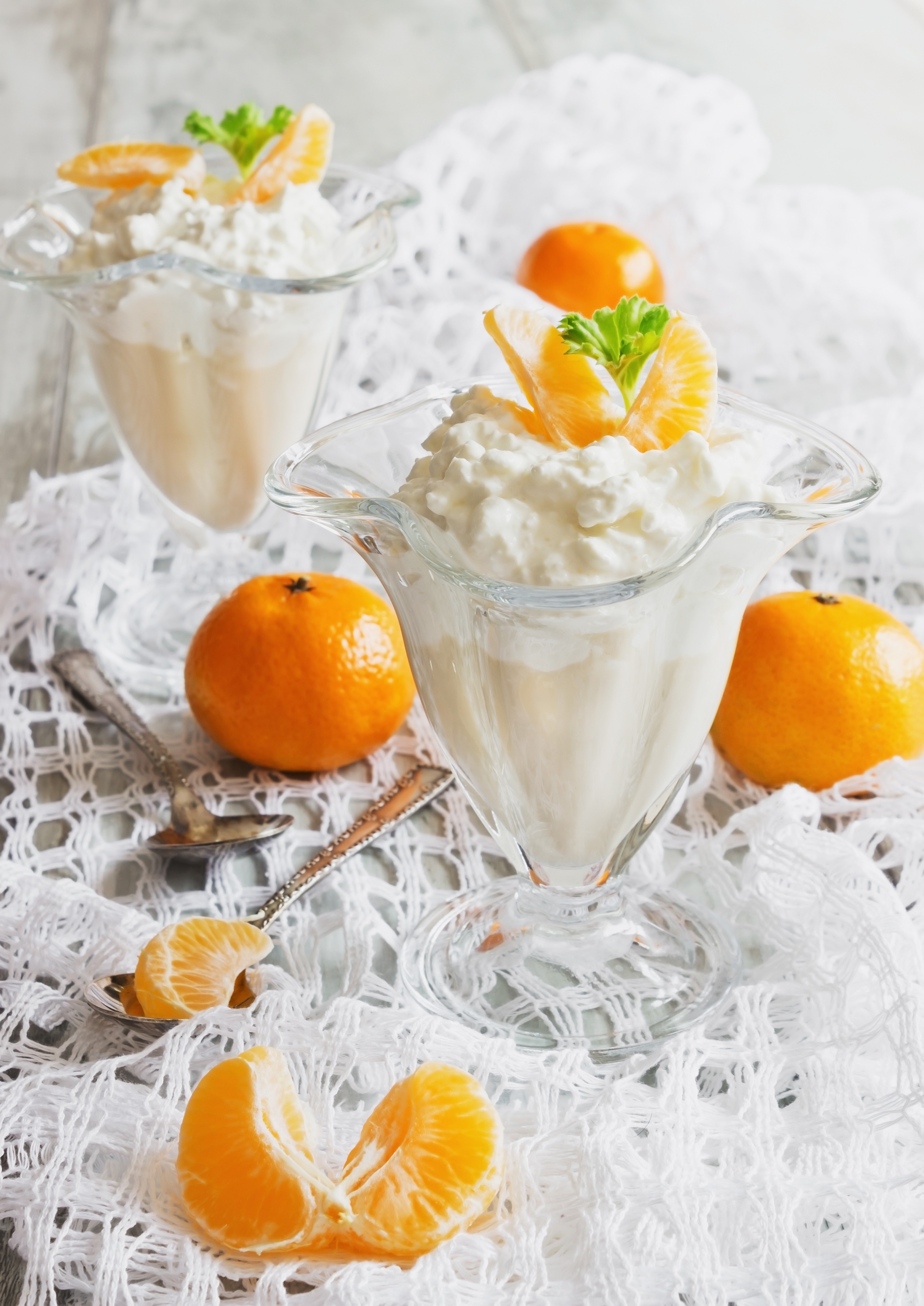 Dessert with tangerines and cream HD Phone Wallpaper