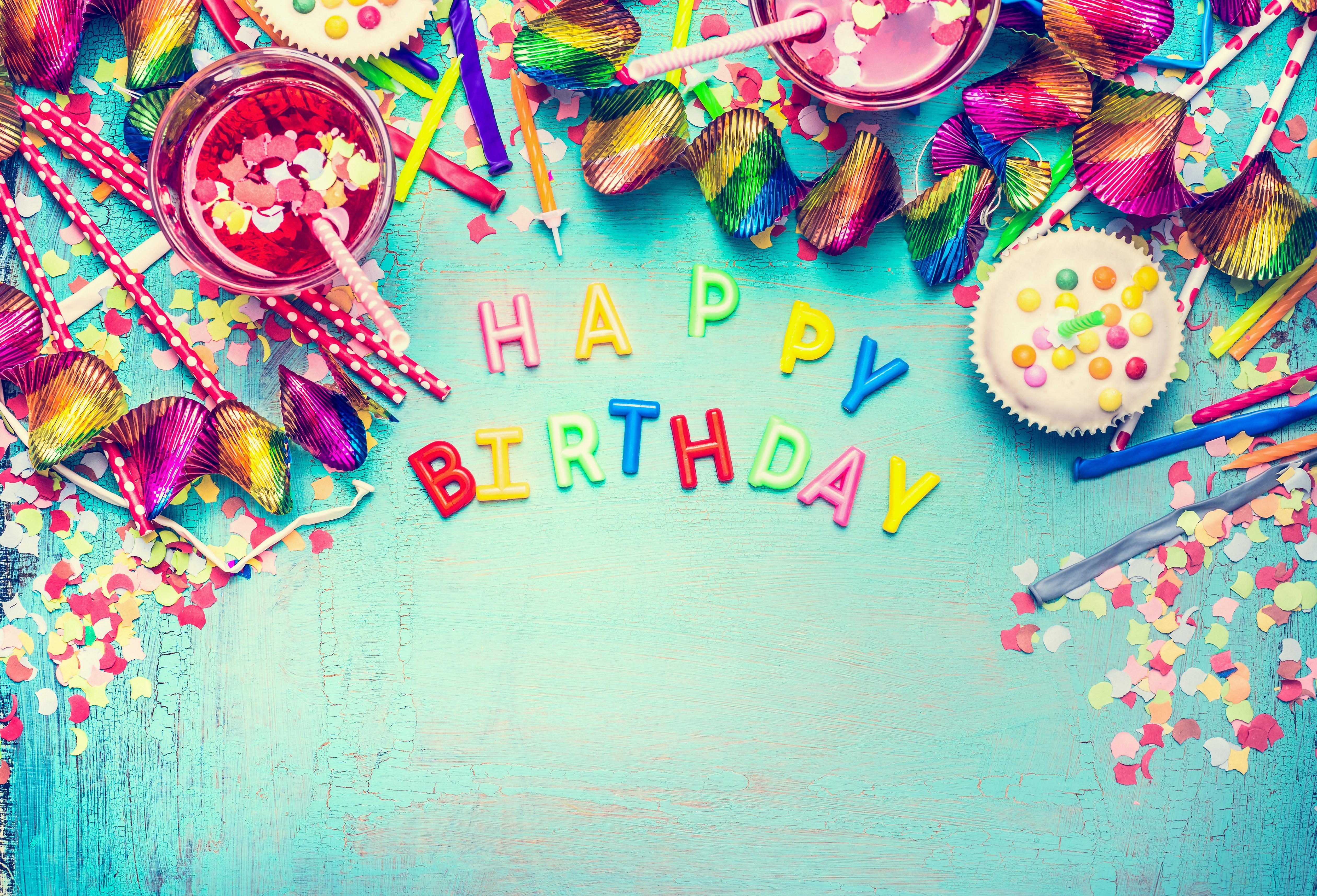 Happy Birthday Confetti and Drinks HD Wallpaper