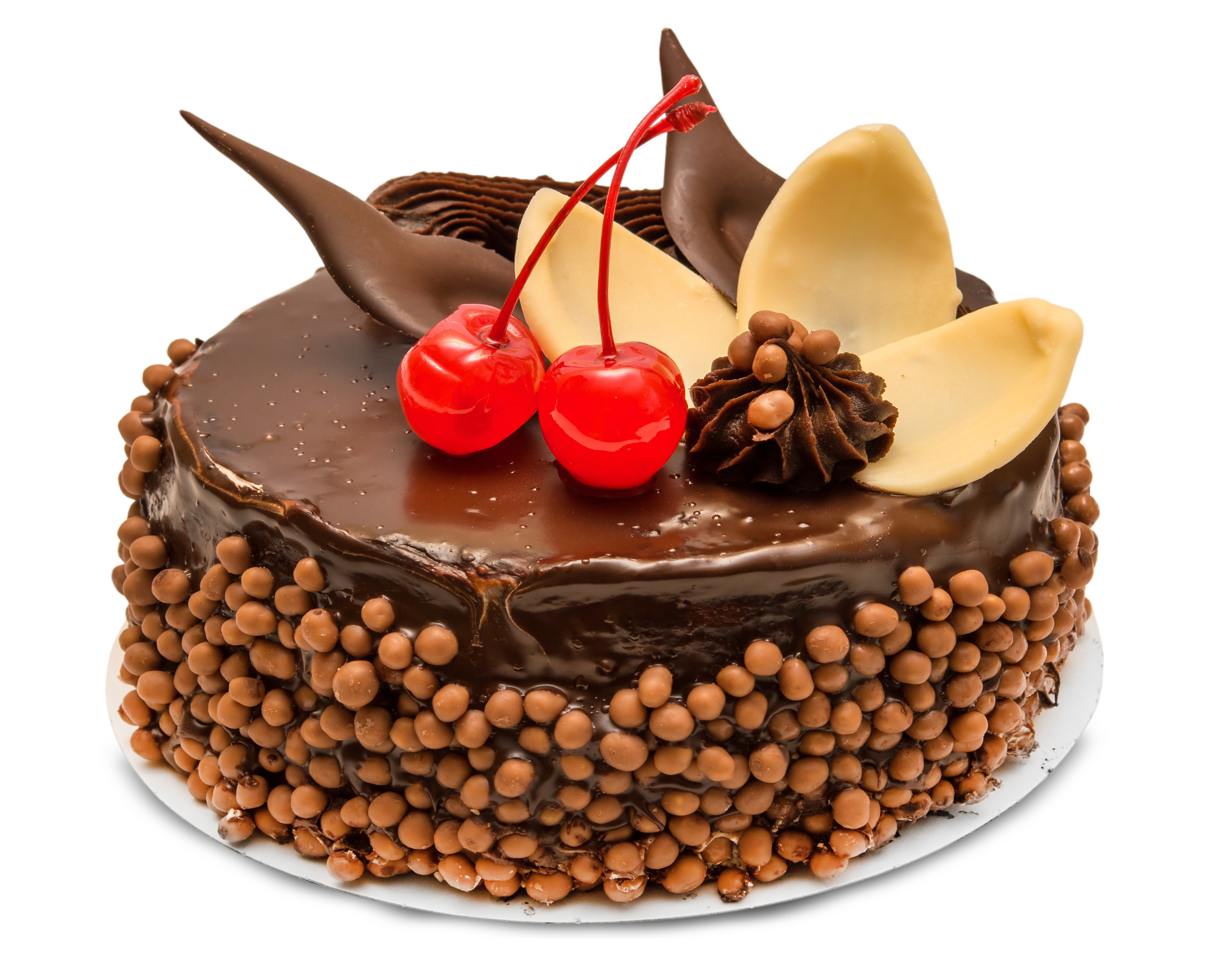 Chocolate cake with cherries and chocolate decorations HD Wallpaper