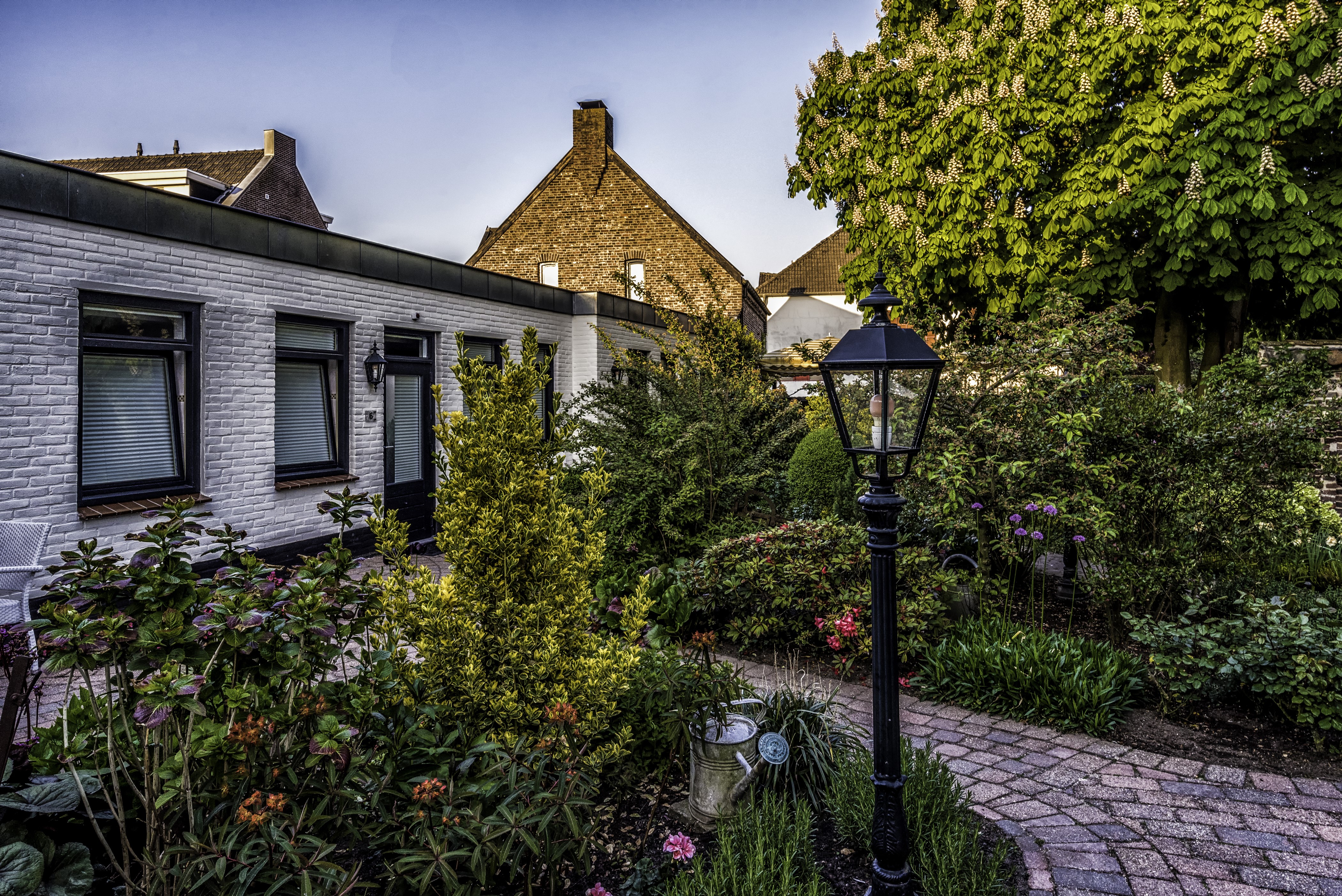 Houses and garden with street light in Arcen Limburg, Netherlands HD Wallpaper