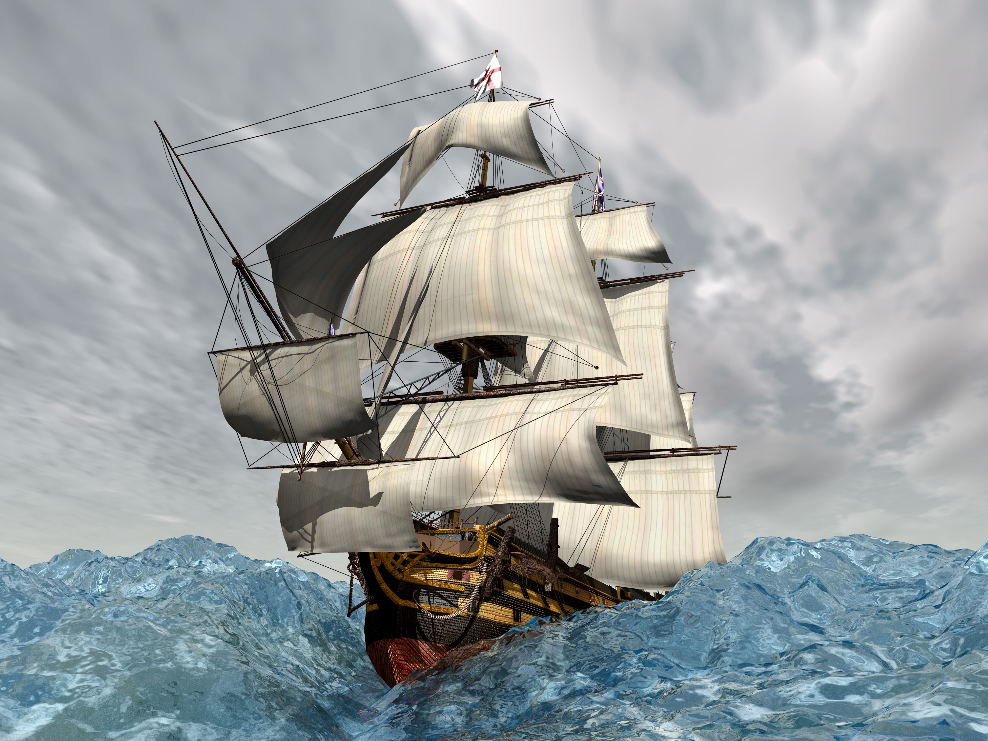 4K Sailing Ship on Rough Seas HD Wallpaper