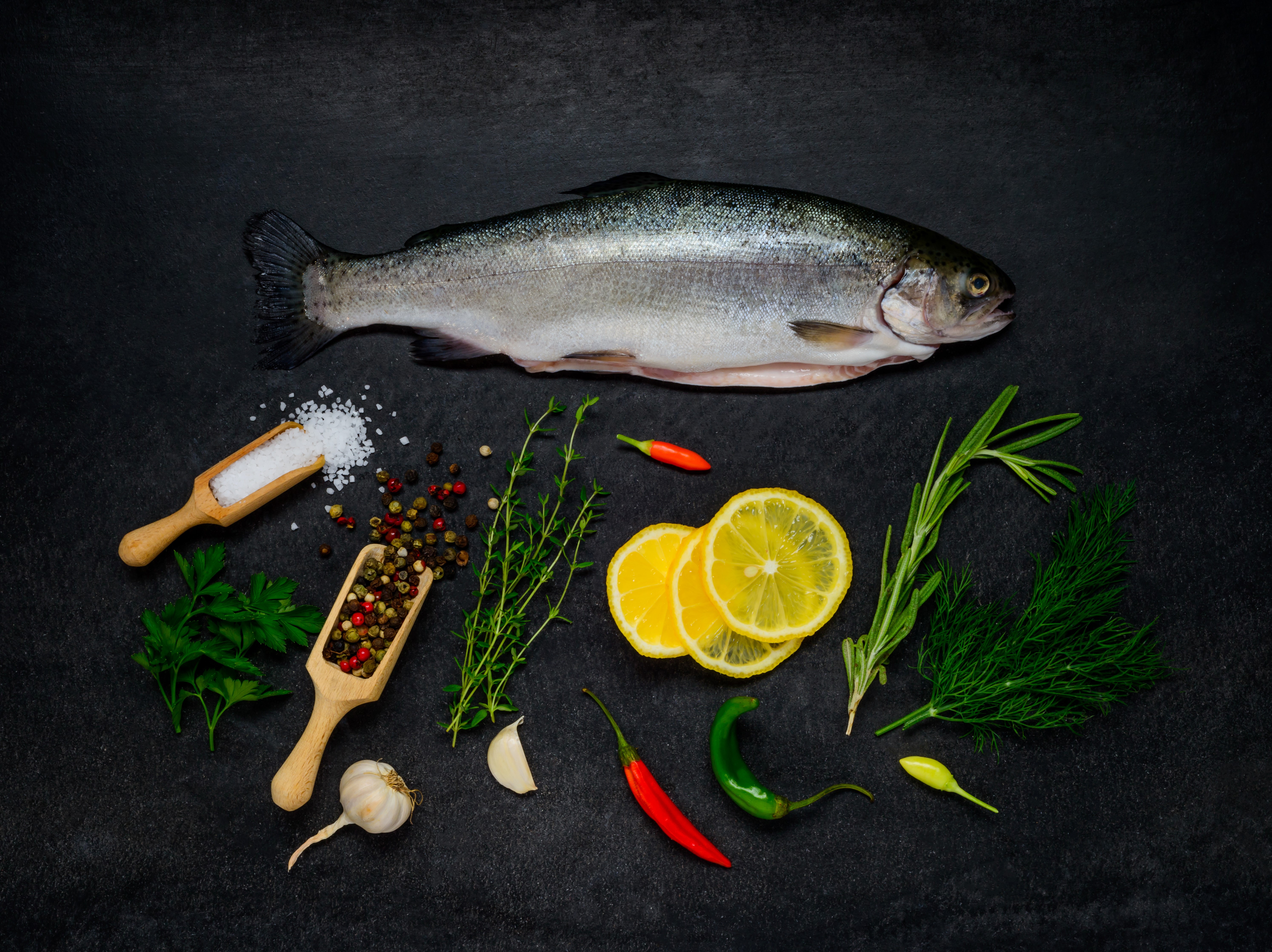 Whole Raw Trout with Lemon and Herbs HD Wallpaper