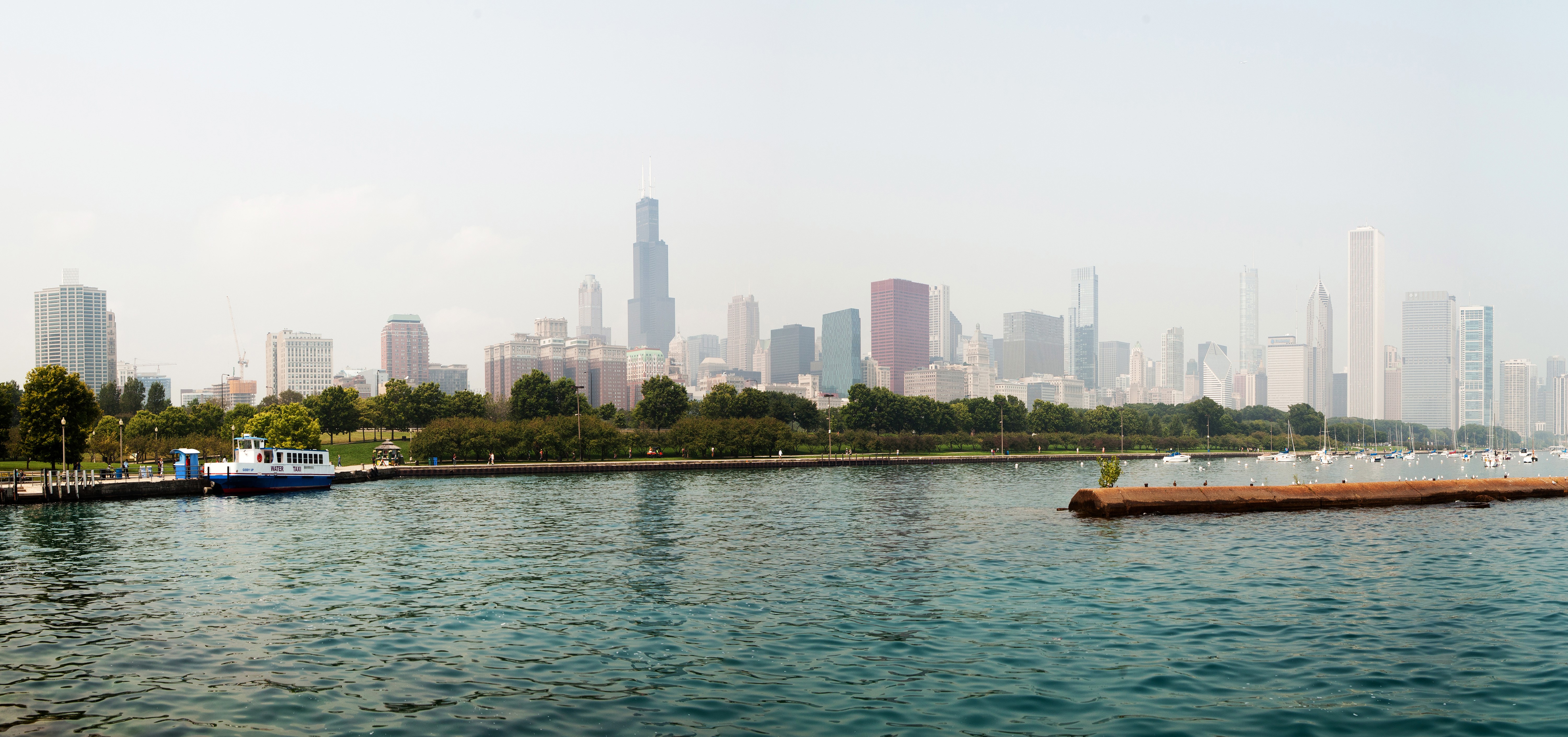 Chicago Skyline with Lake Michigan and Boats HD Wallpaper