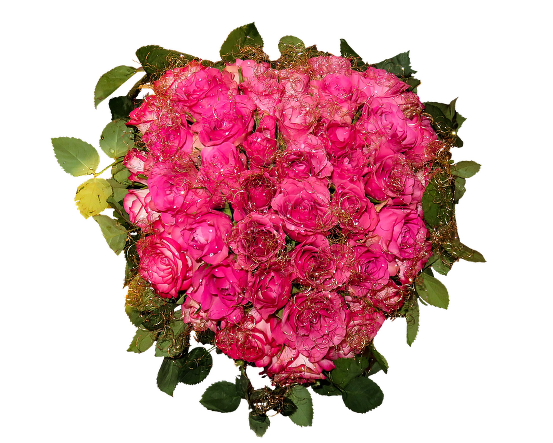 Heart-shaped bouquet of pink roses with gold accents HD Wallpaper