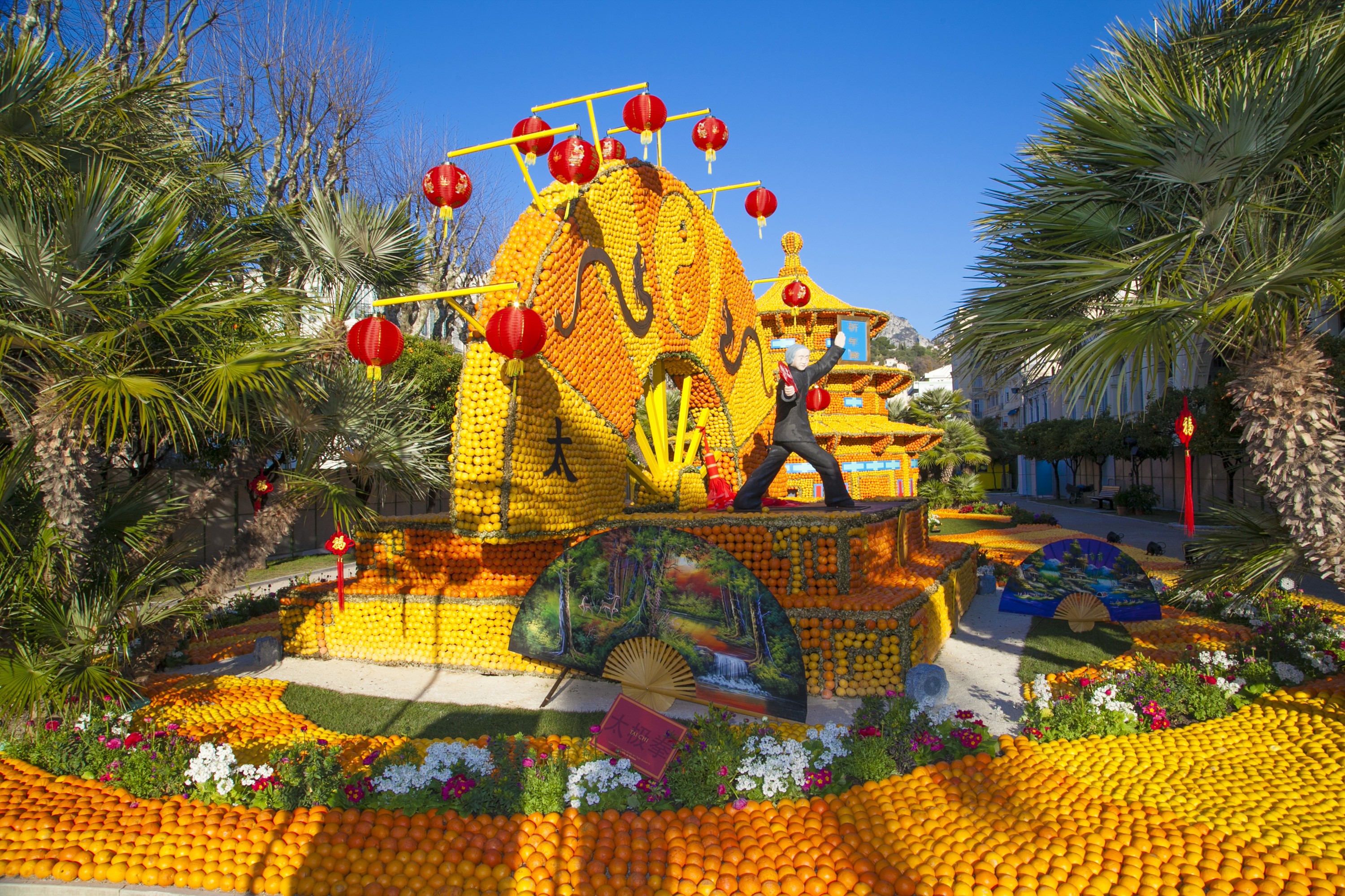 Orange and Lemon Festival display with Chinese lanterns HD Wallpaper