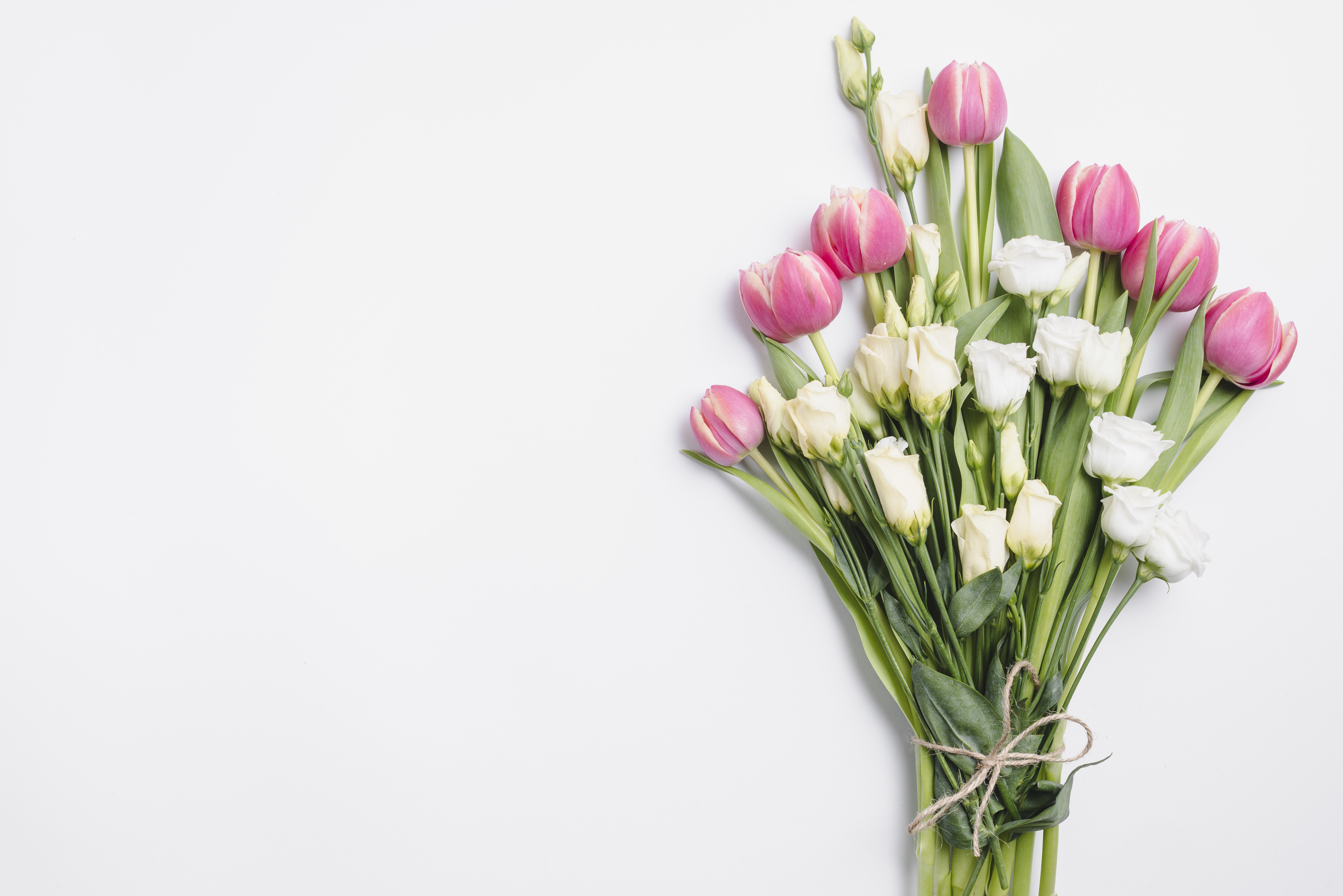 Bouquet of Pink Tulips and White Eustoma Flowers HD Wallpaper
