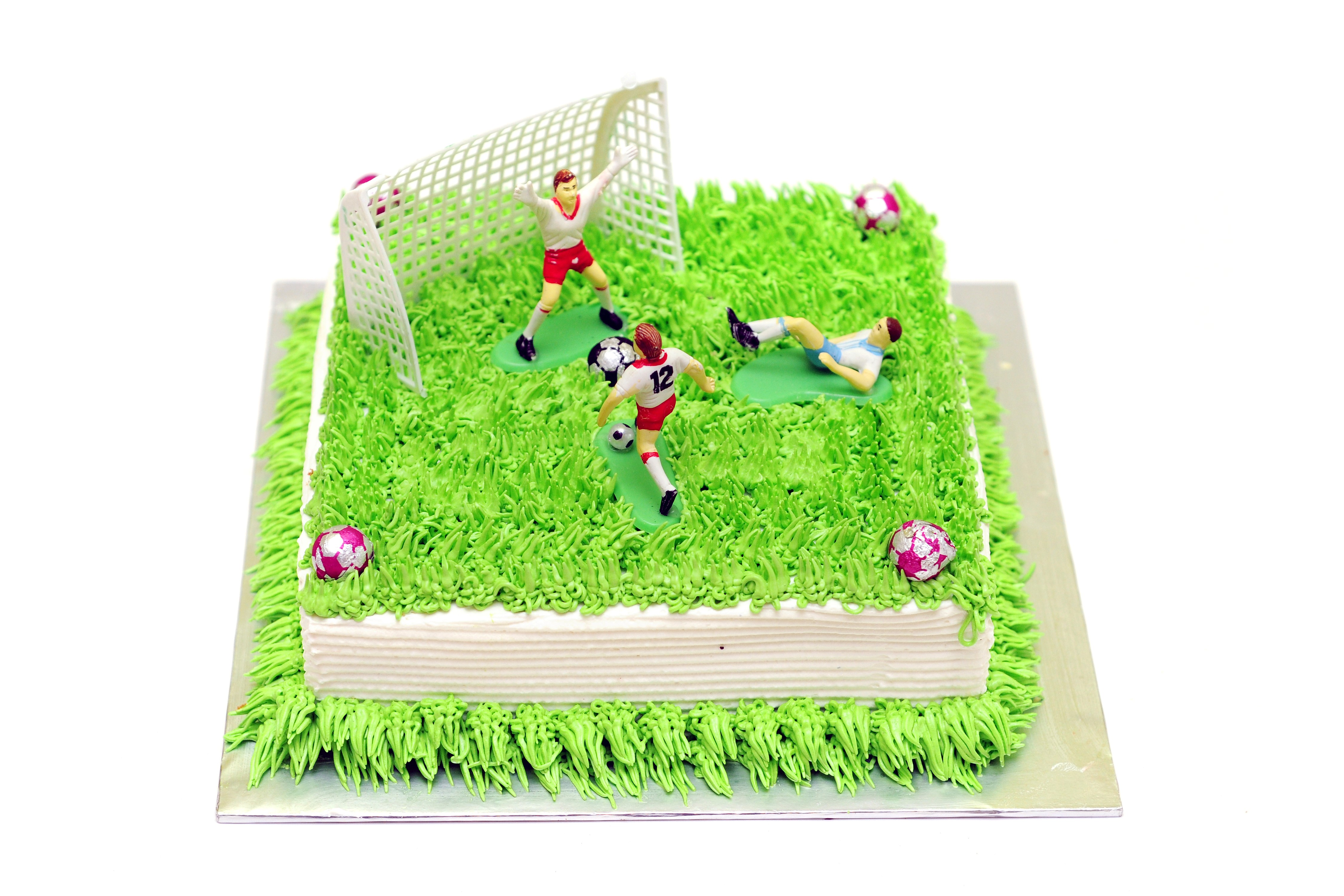 Soccer Themed Cake with Figures and Goal HD Wallpaper