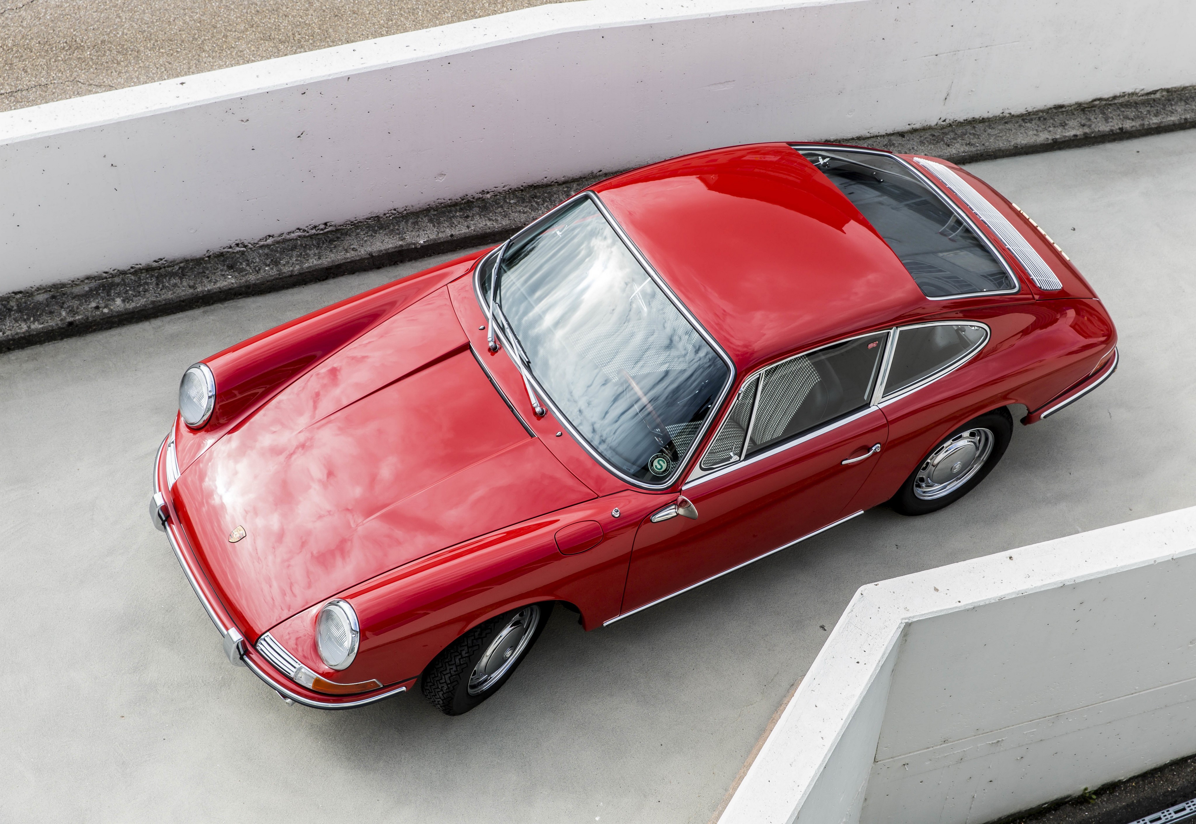 Red 1964-67 Porsche 911 2.0 Coupe from above HD Wallpaper