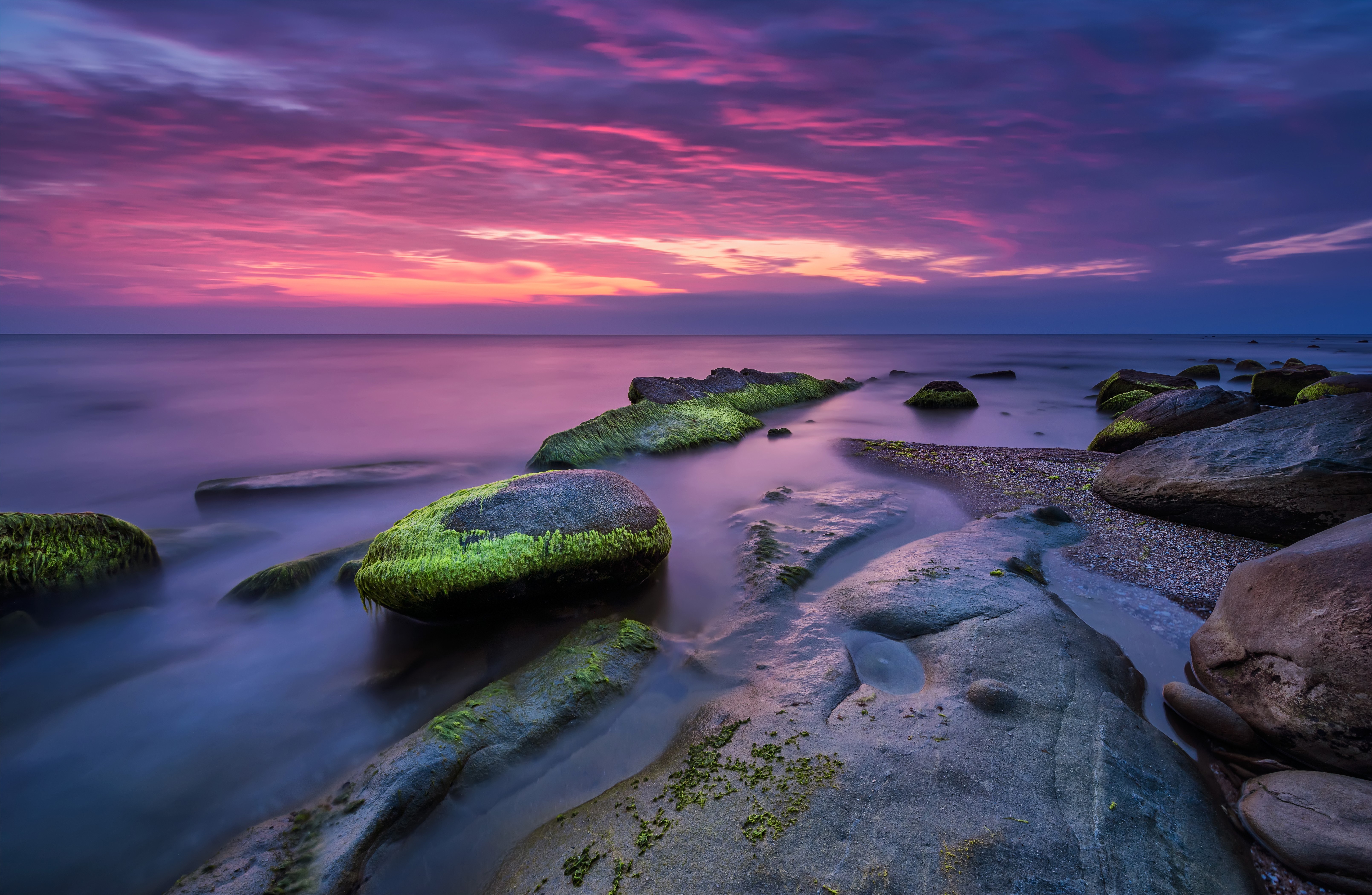 Black Sea coast stones at sunset, Bulgaria HD Wallpaper