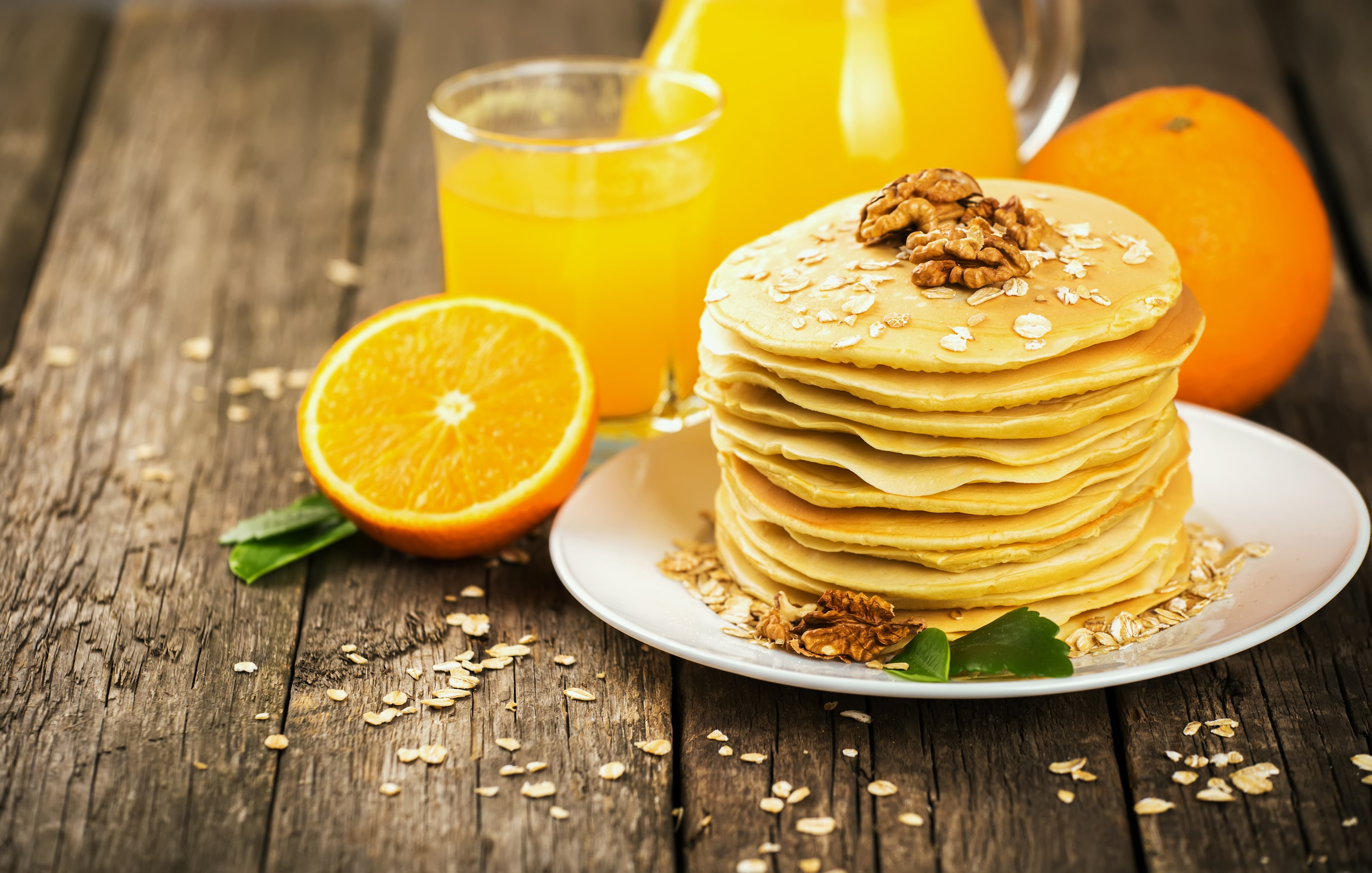 Pancakes with Orange Fruit and Nuts HD Wallpaper