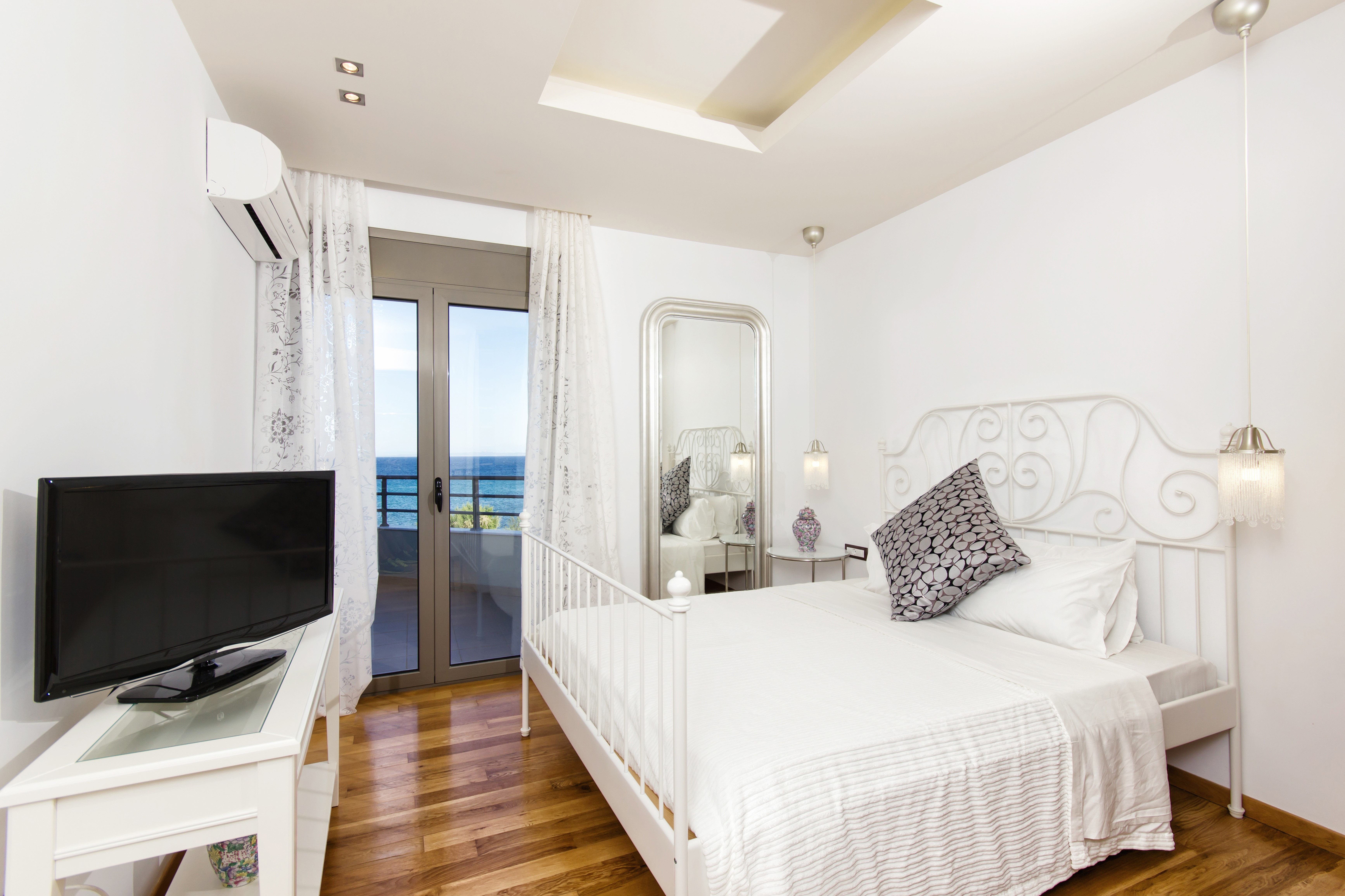 Bedroom Interior Design with Bed and TV HD Wallpaper